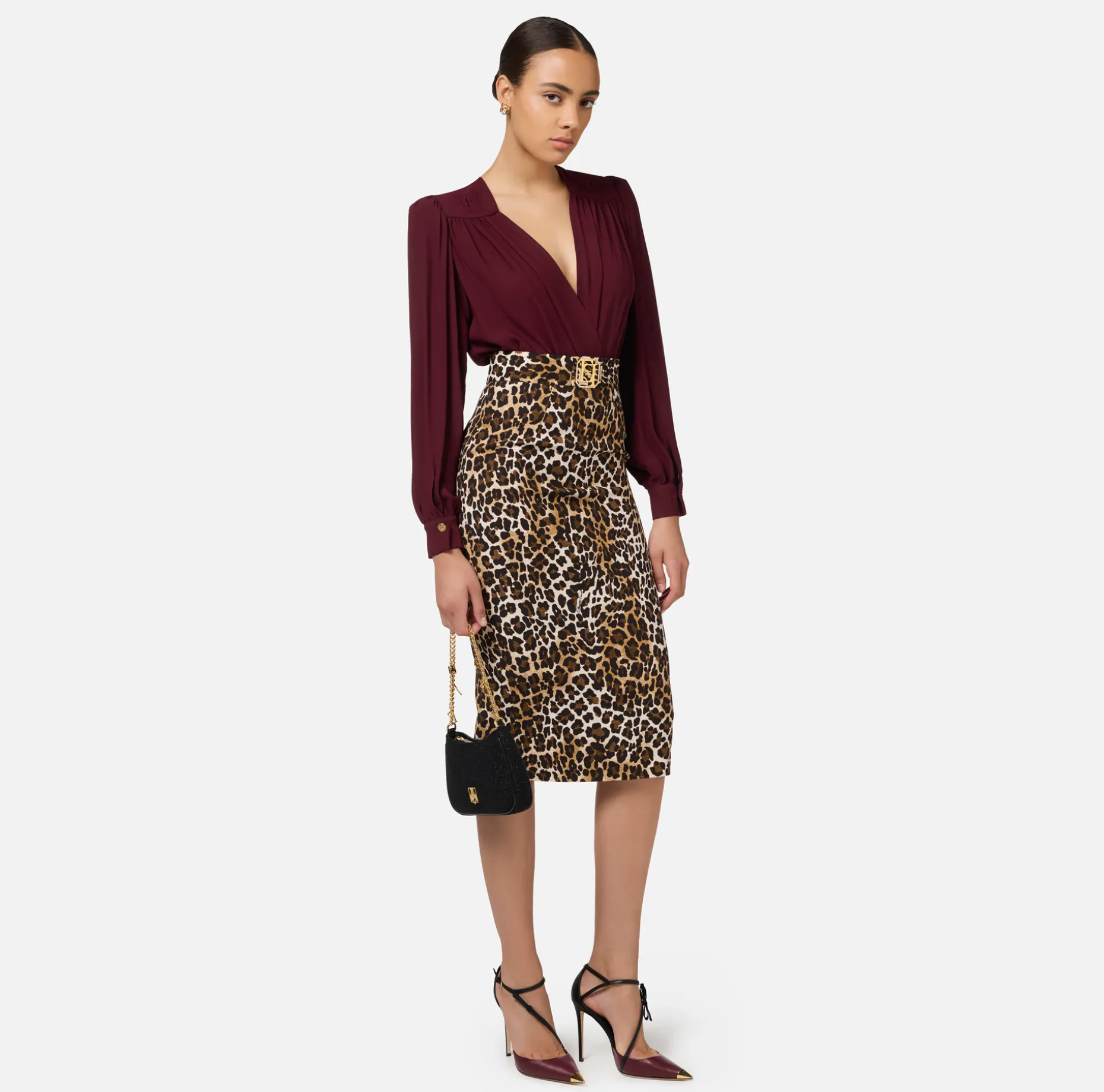 Elisabetta Franchi Skirts | Animalier crêpe midi skirt