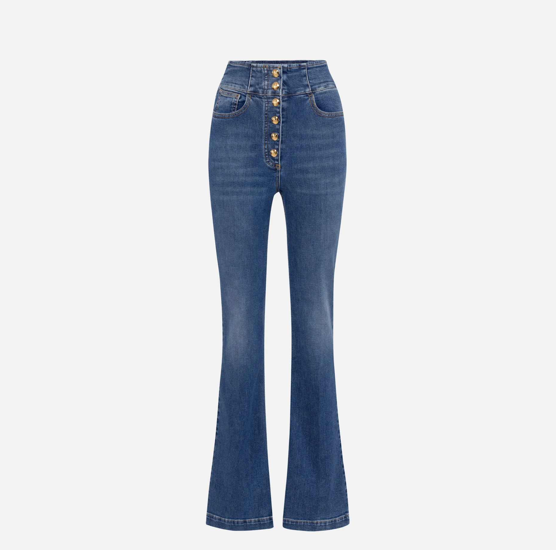 Elisabetta Franchi Jeans | Bell-bottom stretch cotton jeans with central button placket