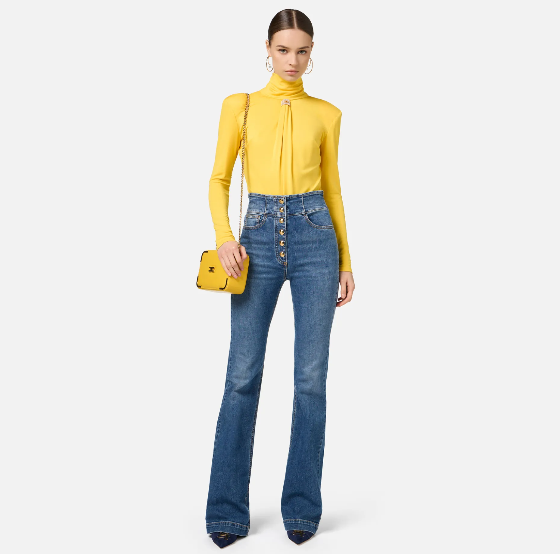 Elisabetta Franchi Jeans | Bell-bottom stretch cotton jeans with central button placket