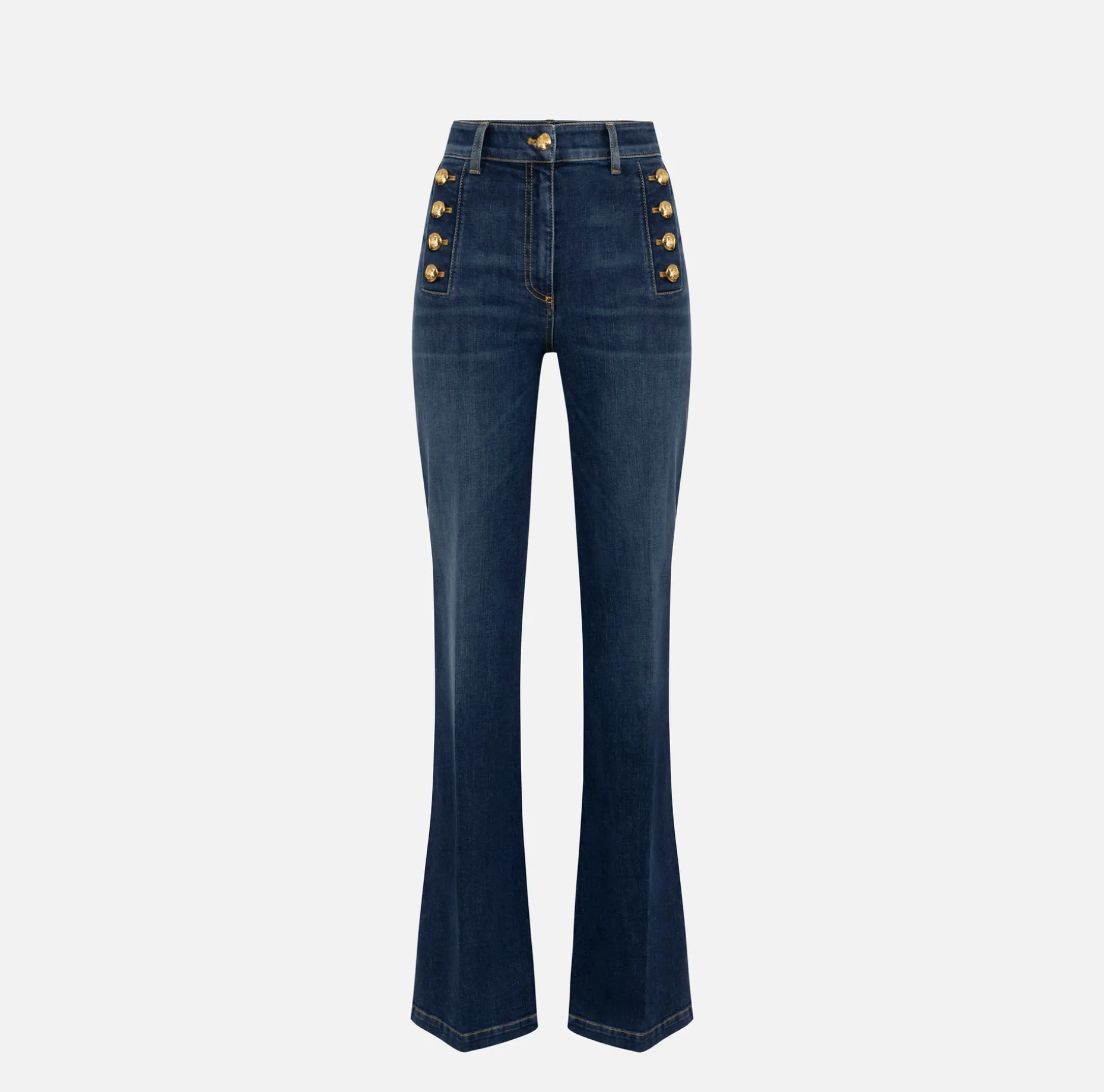 Elisabetta Franchi Jeans | Bell-bottom stretch cotton jeans with side button placket