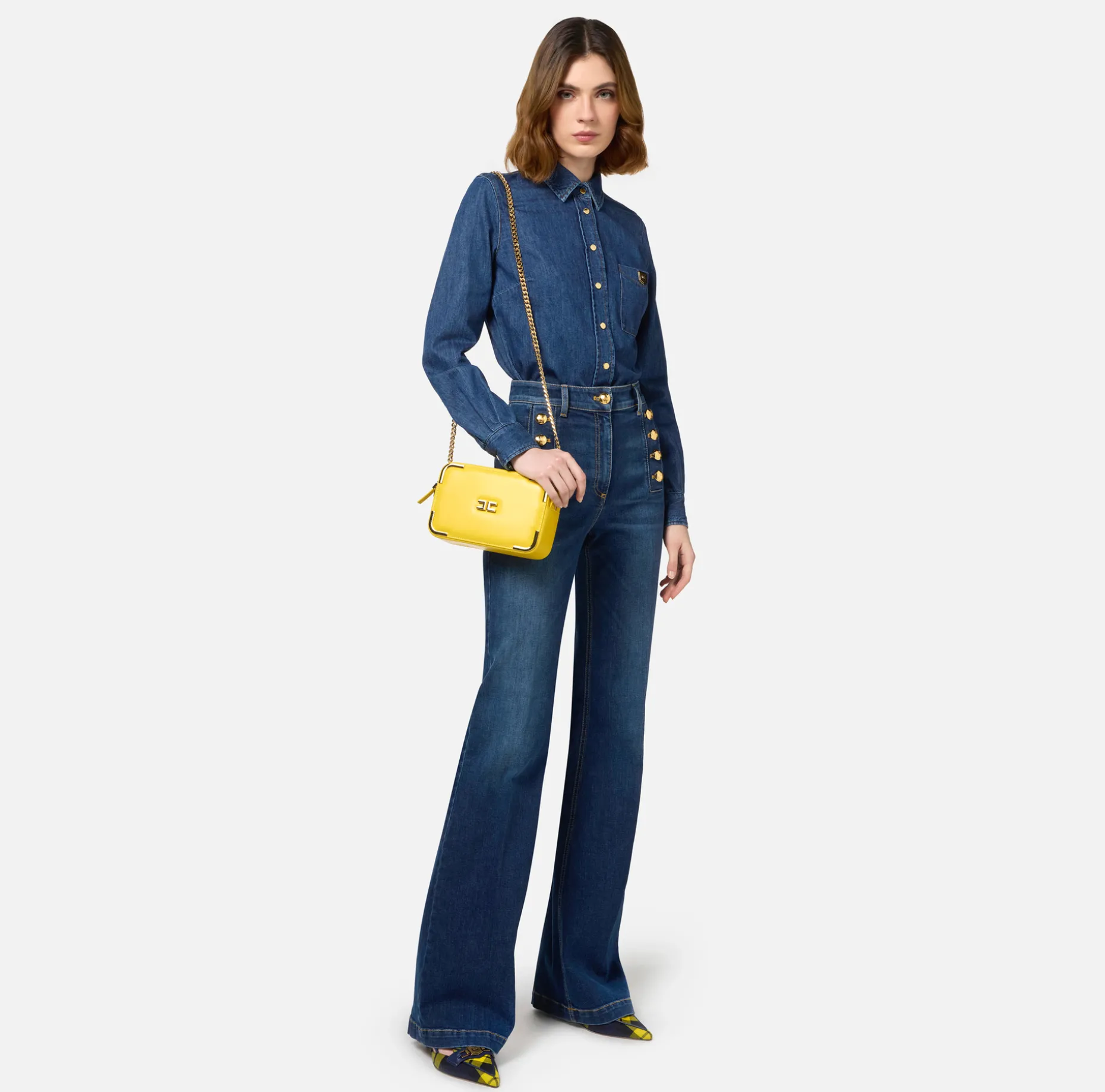 Elisabetta Franchi Jeans | Bell-bottom stretch cotton jeans with side button placket