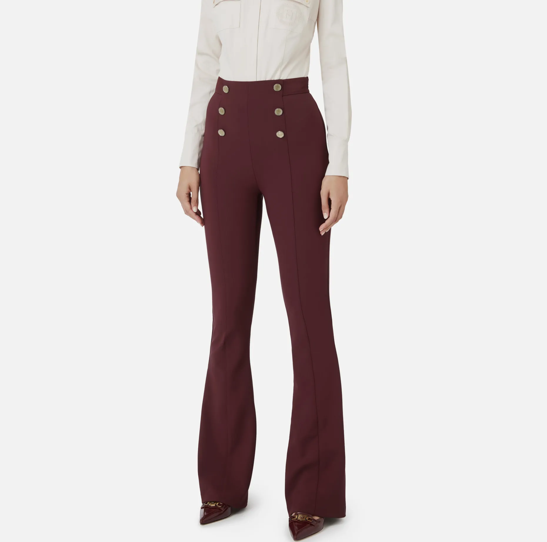 Elisabetta Franchi Trousers And Shorts | Bell-bottom trousers in crêpe fabric with satin waistband