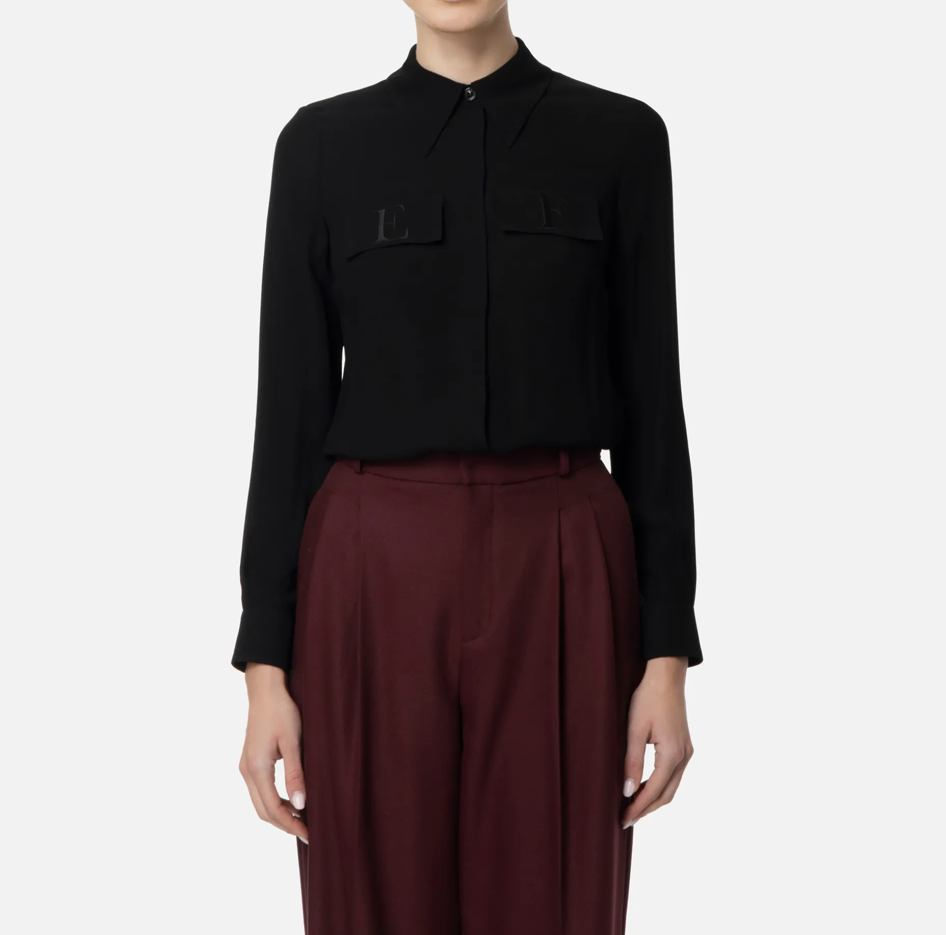 Elisabetta Franchi Shirts And Blouses | Blouse in georgette fabric with embroidered flaps