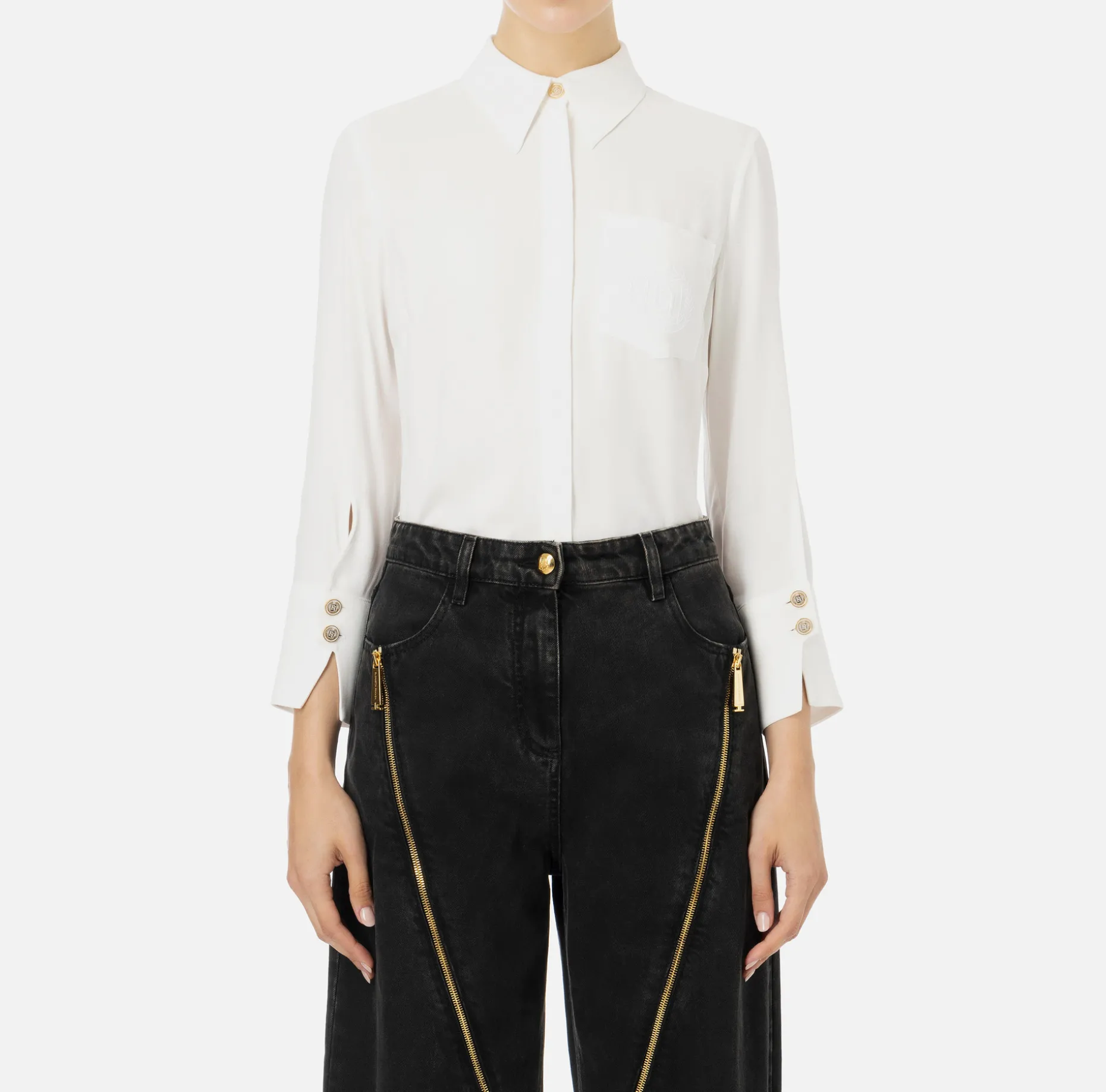 Elisabetta Franchi Shirts And Blouses | Blouse in georgette fabric with logo patch