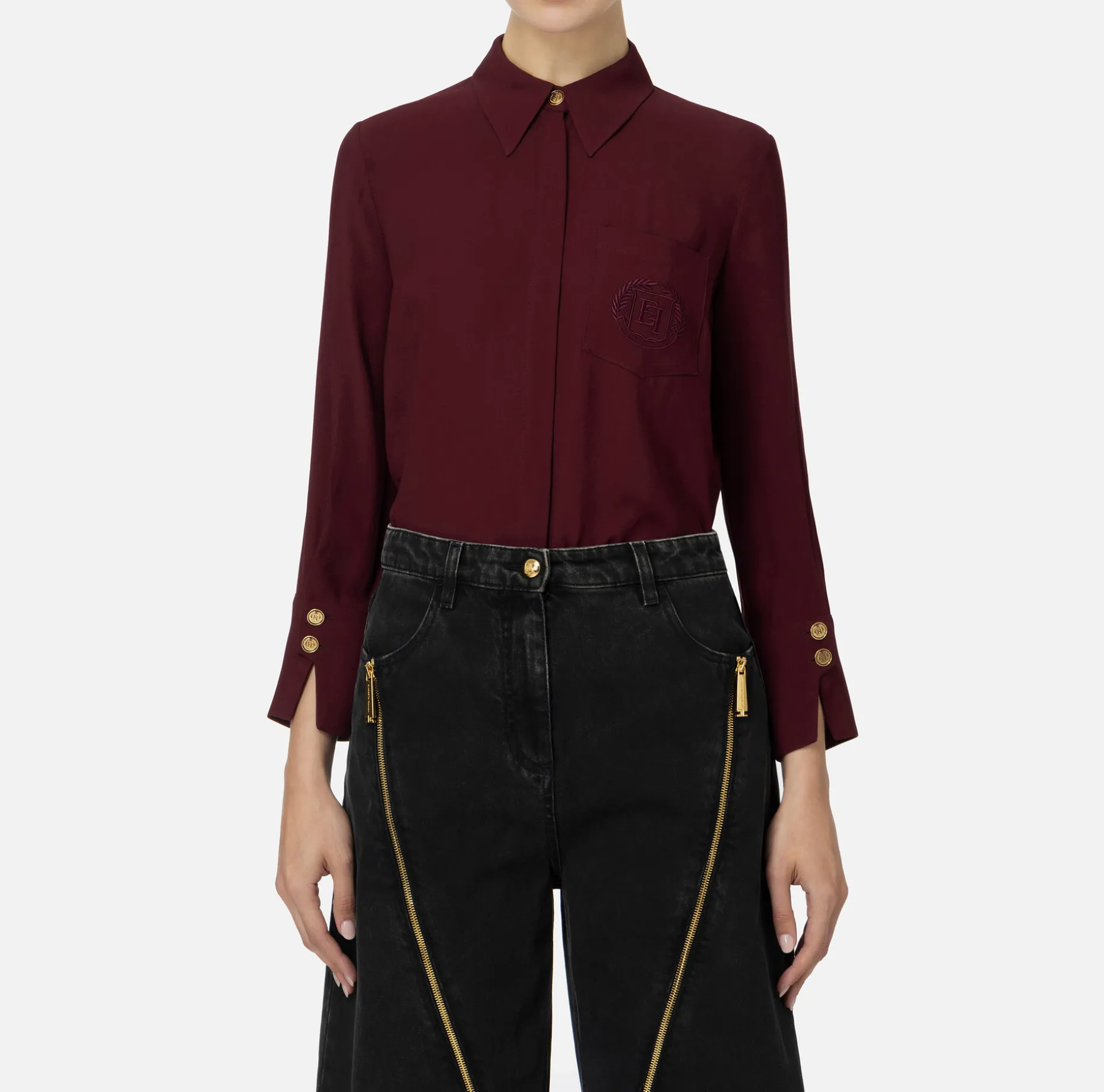 Elisabetta Franchi Shirts And Blouses | Blouse in georgette fabric with logo patch