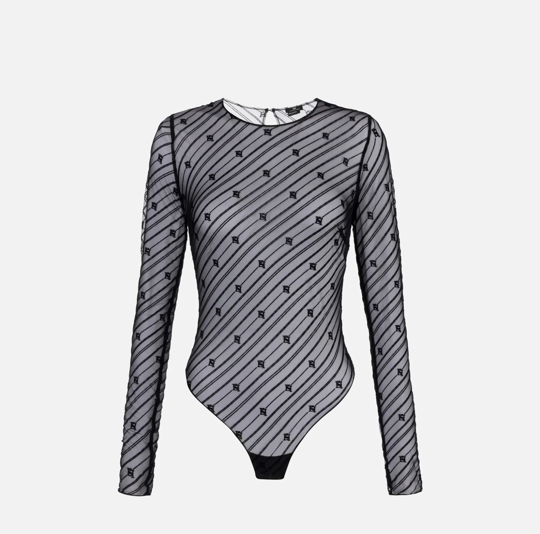 Elisabetta Franchi Top And T-Shirts | Bodysuit in flocked tulle with diagonal pattern