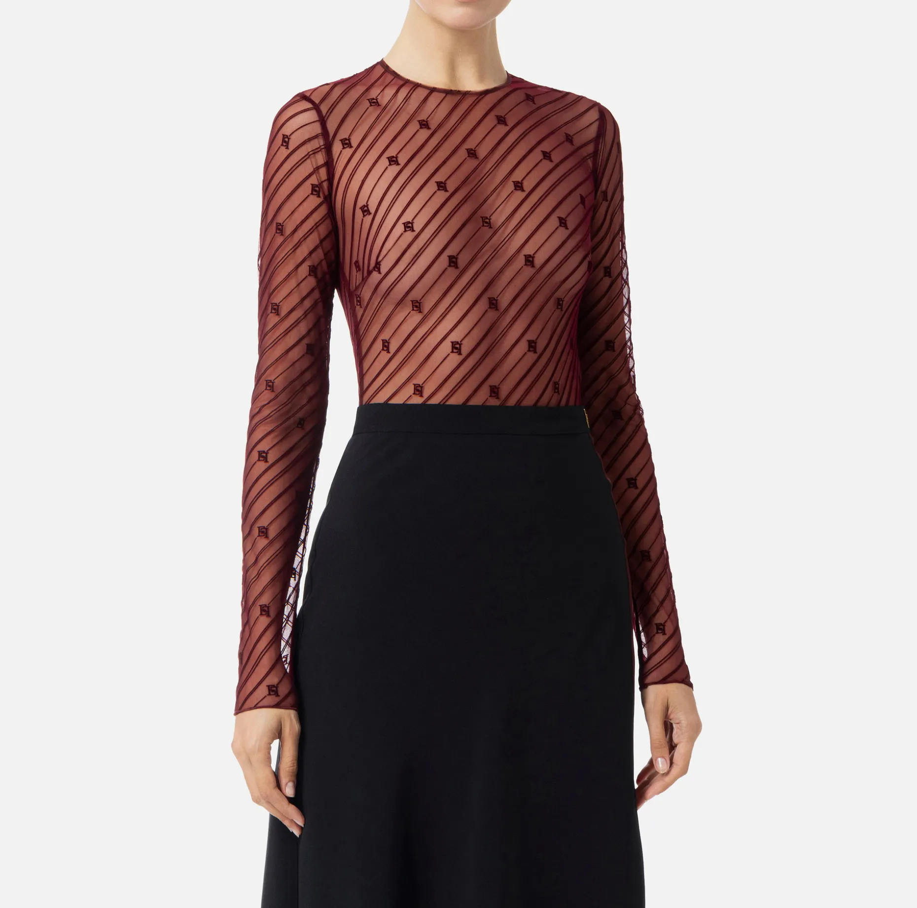 Elisabetta Franchi Top And T-Shirts | Bodysuit in flocked tulle with diagonal pattern