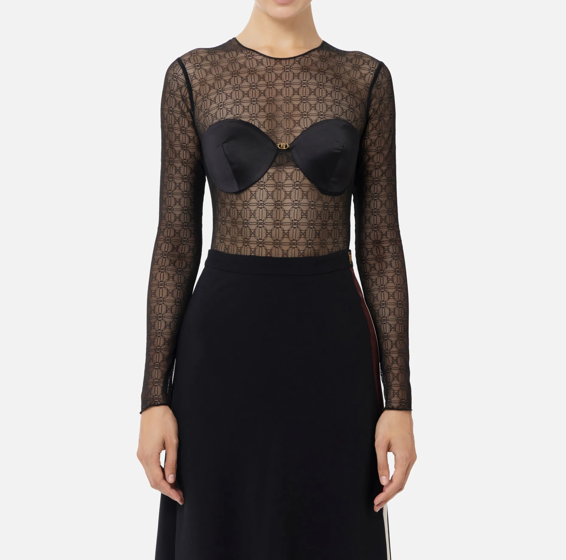 Elisabetta Franchi Top And T-Shirts | Bodysuit in jacquard tulle fabric with cups