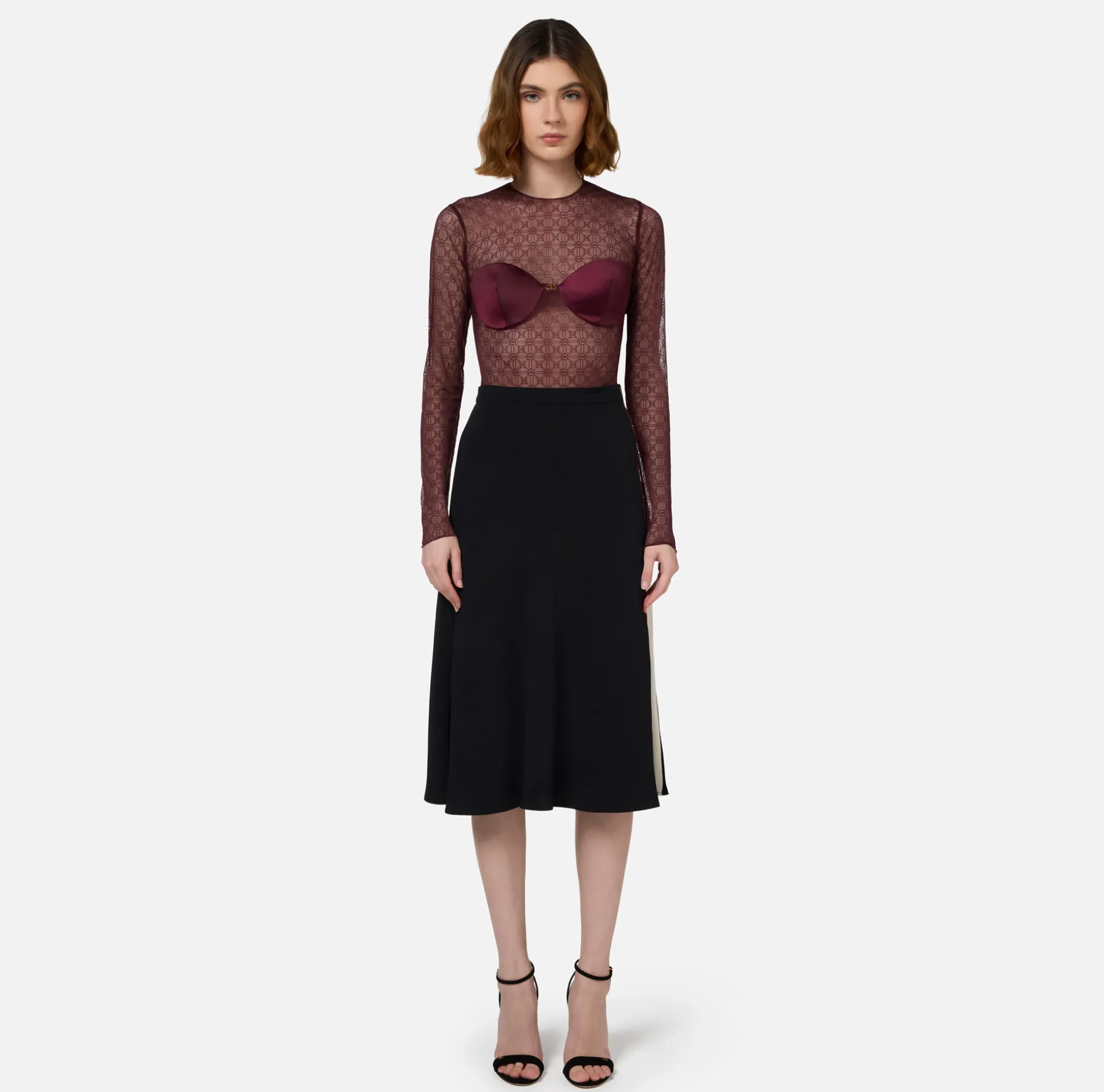 Elisabetta Franchi Top And T-Shirts | Bodysuit in jacquard tulle fabric with cups