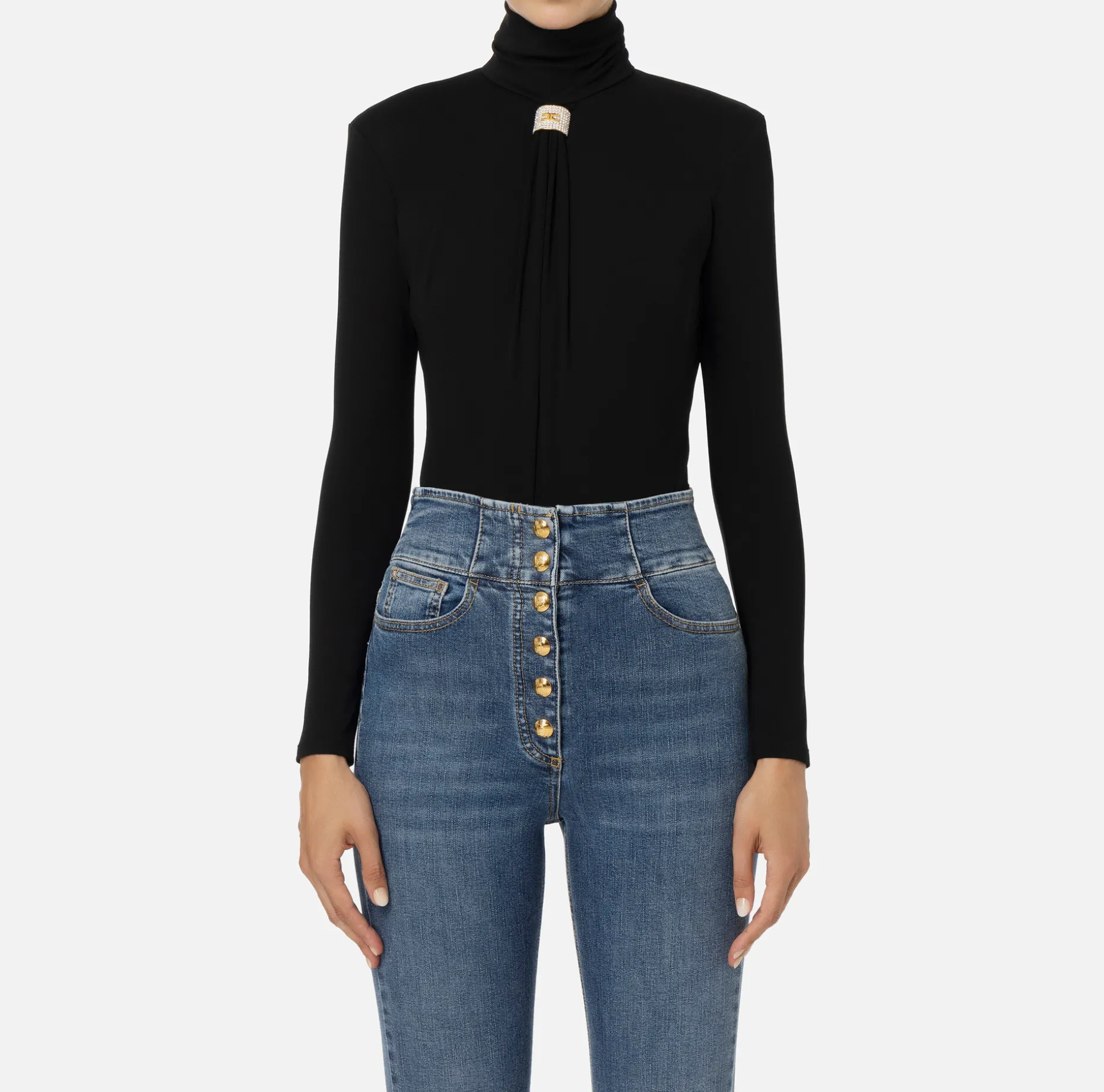 Elisabetta Franchi Top And T-Shirts | Bodysuit in jersey fabric with draping and logo plaque