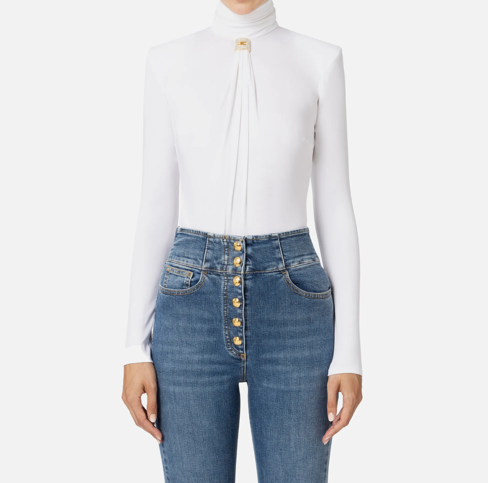 Elisabetta Franchi Top And T-Shirts | Bodysuit in jersey fabric with draping and logo plaque