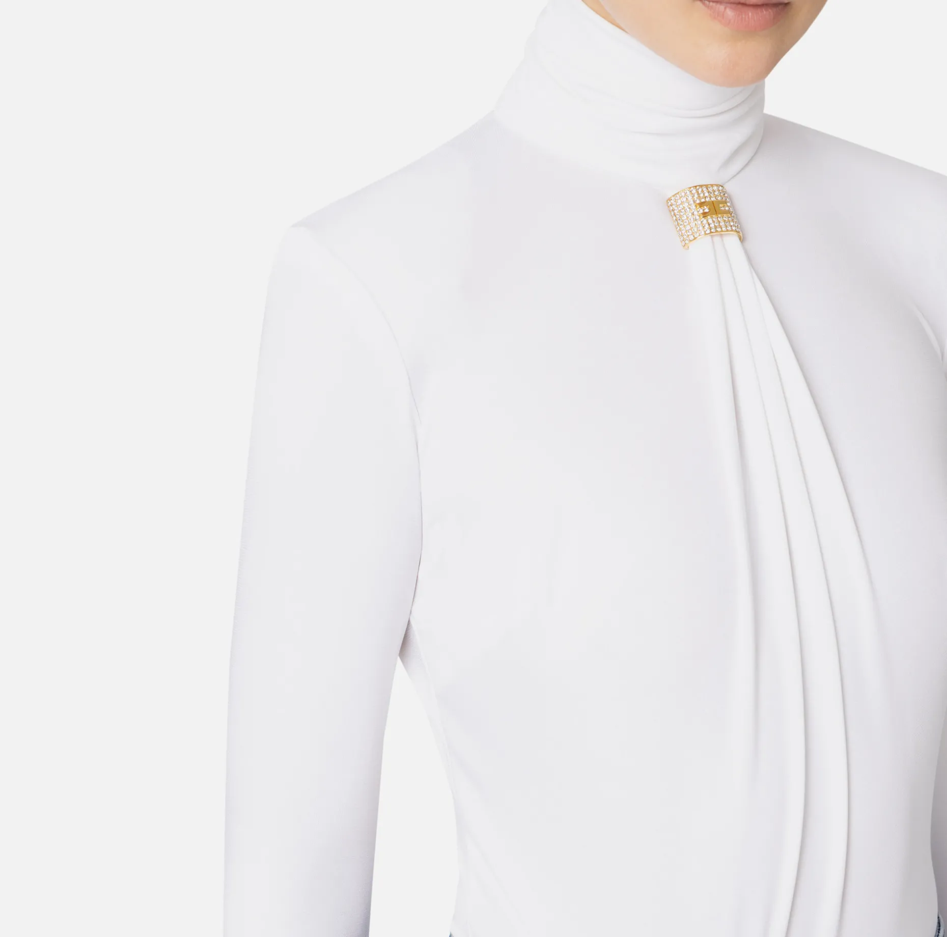 Elisabetta Franchi Top And T-Shirts | Bodysuit in jersey fabric with draping and logo plaque