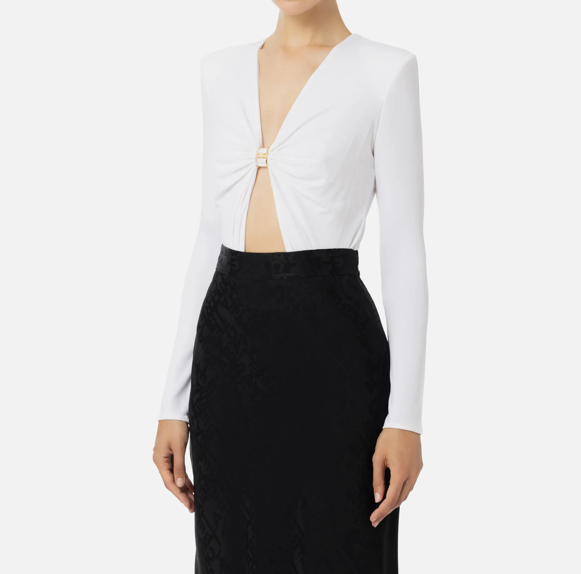 Elisabetta Franchi Top And T-Shirts | Bodysuit in jersey fabric with jewel ring