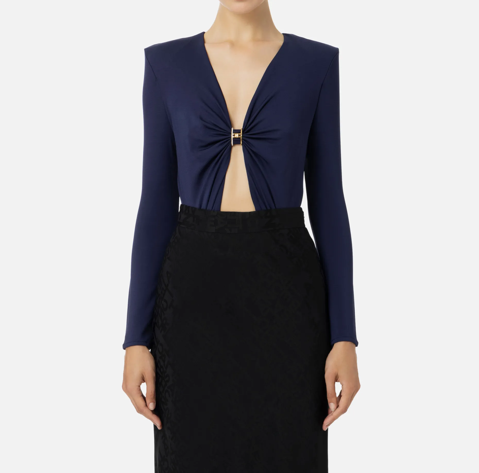 Elisabetta Franchi Top And T-Shirts | Bodysuit in jersey fabric with jewel ring