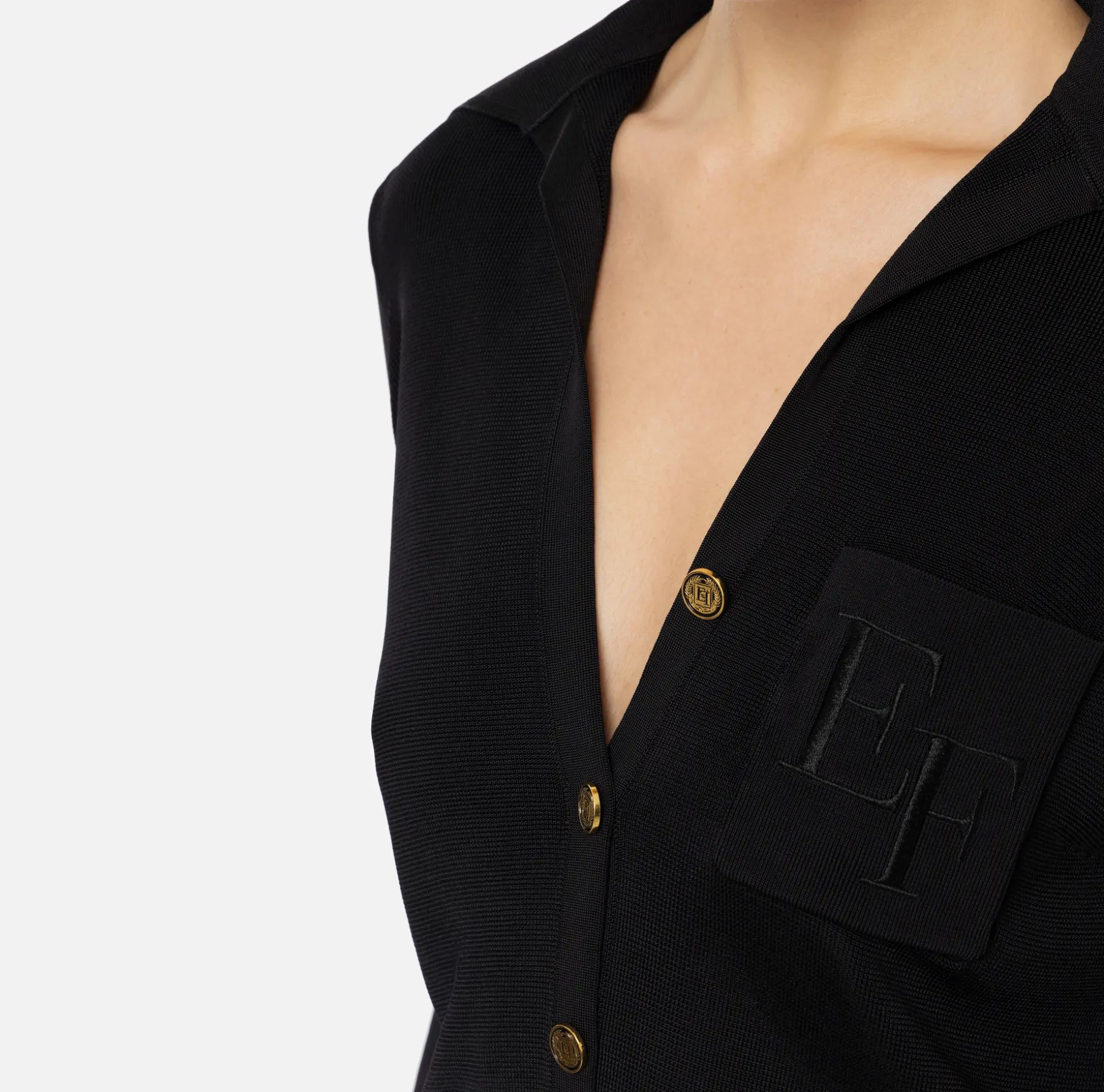 Elisabetta Franchi Top And T-Shirts | Bodysuit in shiny viscose fabric with logo embroidery