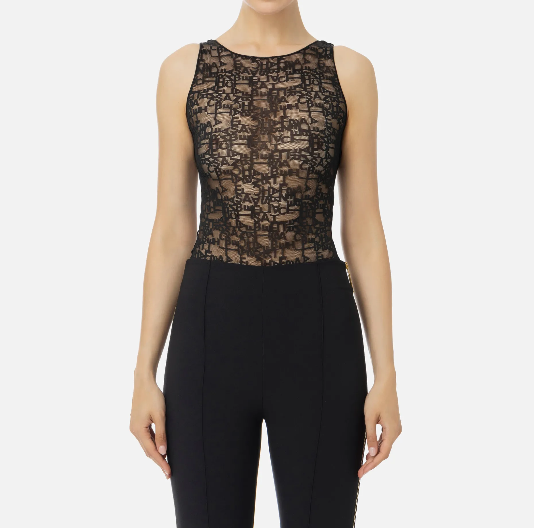 Elisabetta Franchi Top And T-Shirts | Bodysuit in tulle fabric with lettering