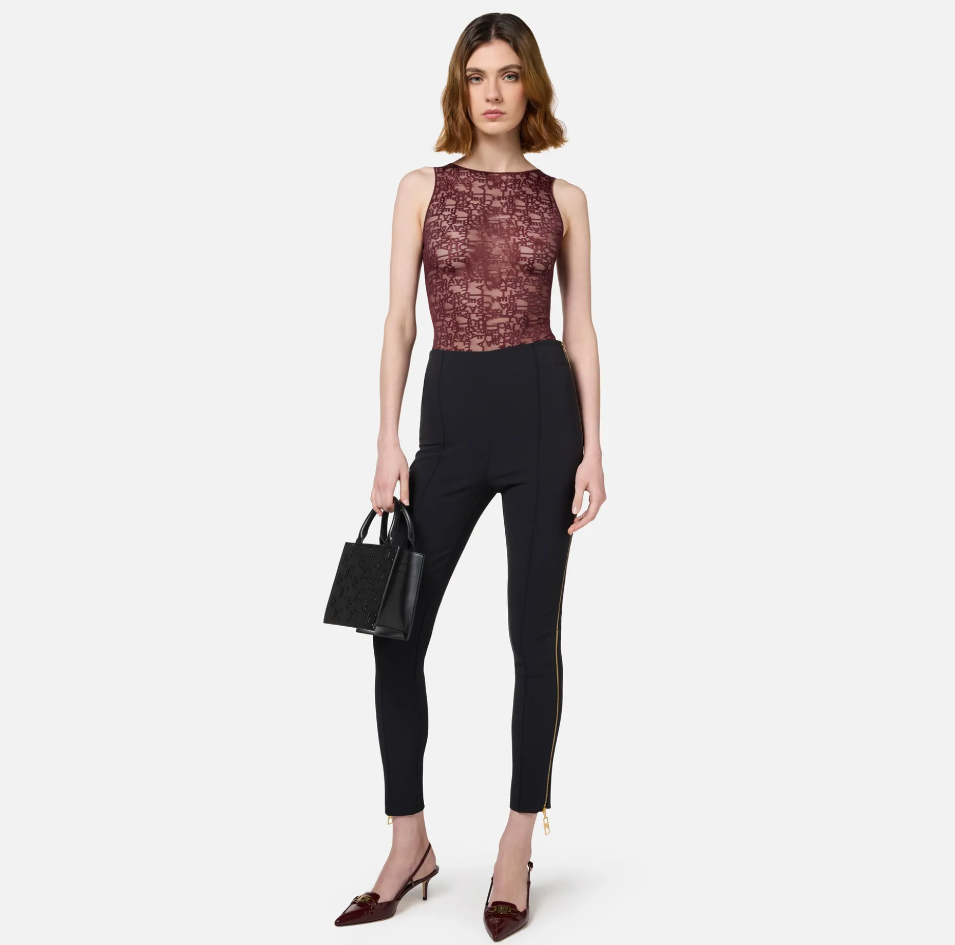 Elisabetta Franchi Top And T-Shirts | Bodysuit in tulle fabric with lettering