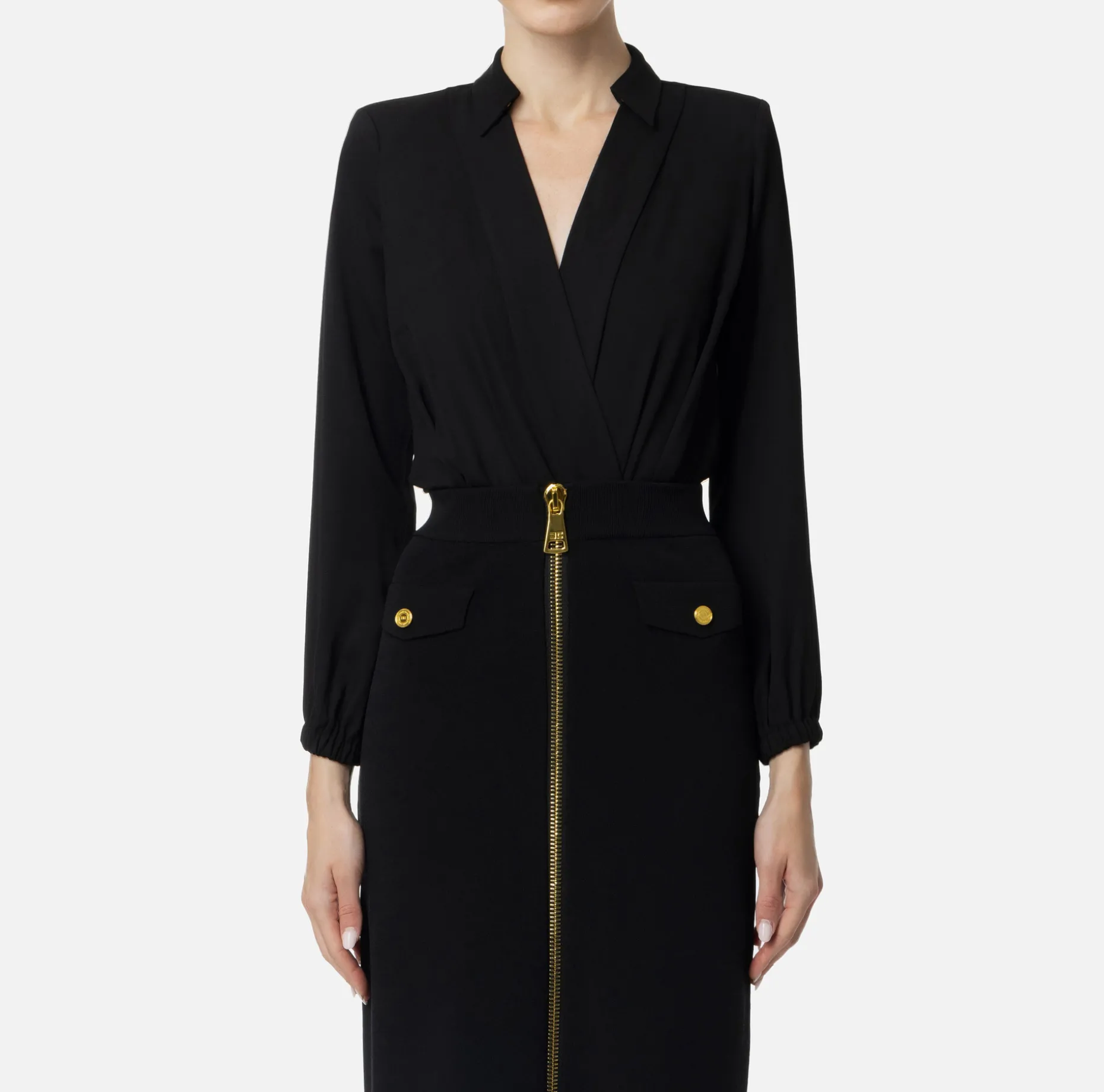 Elisabetta Franchi Shirts And Blouses | Top And T-Shirts | Bodysuit-style blouse in georgette fabric with crossover neckline