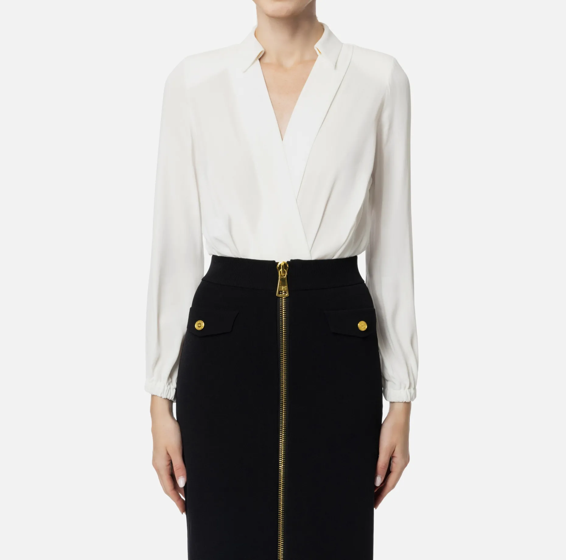 Elisabetta Franchi Shirts And Blouses | Top And T-Shirts | Bodysuit-style blouse in georgette fabric with crossover neckline