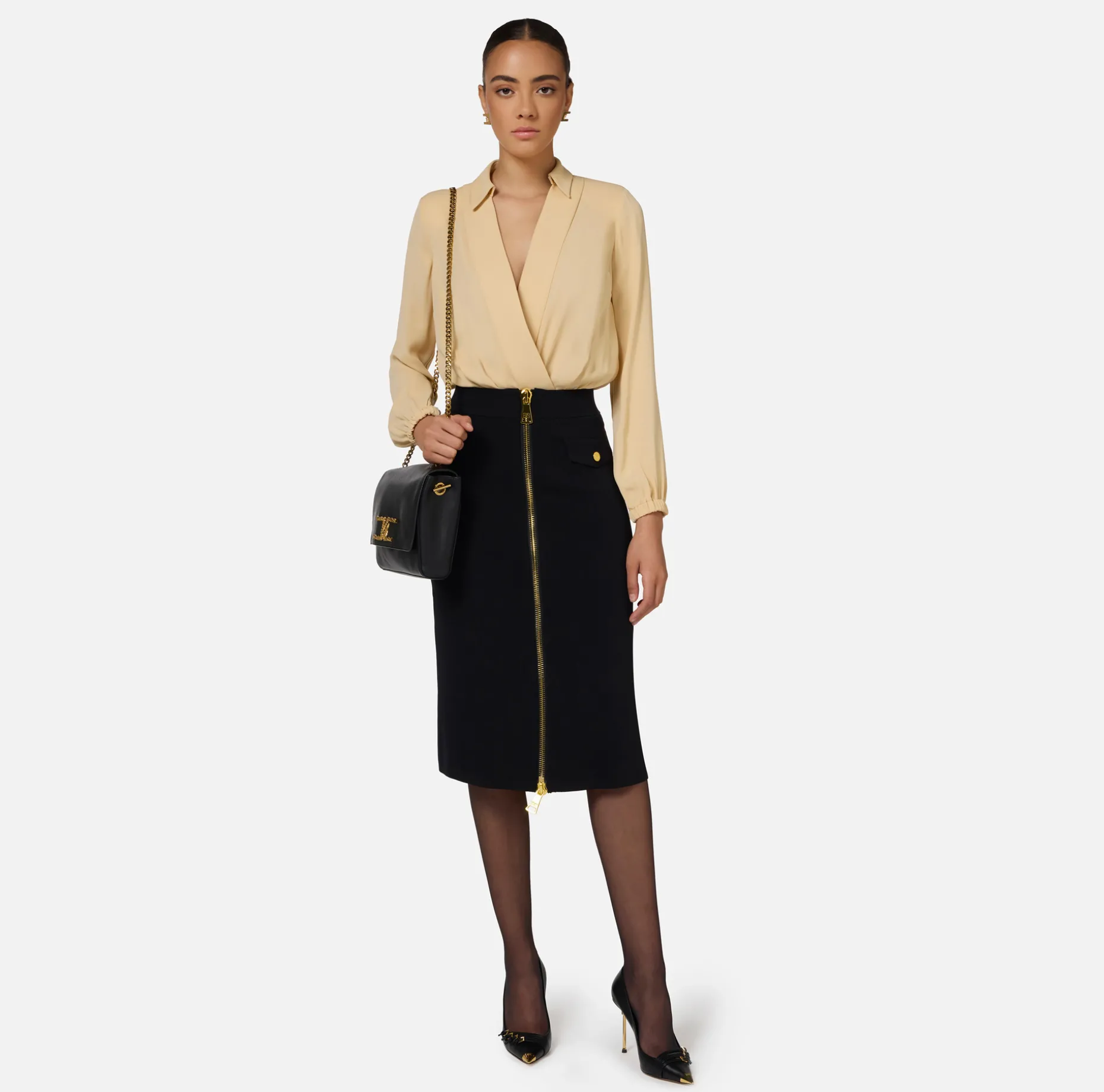 Elisabetta Franchi Shirts And Blouses | Top And T-Shirts | Bodysuit-style blouse in georgette fabric with crossover neckline