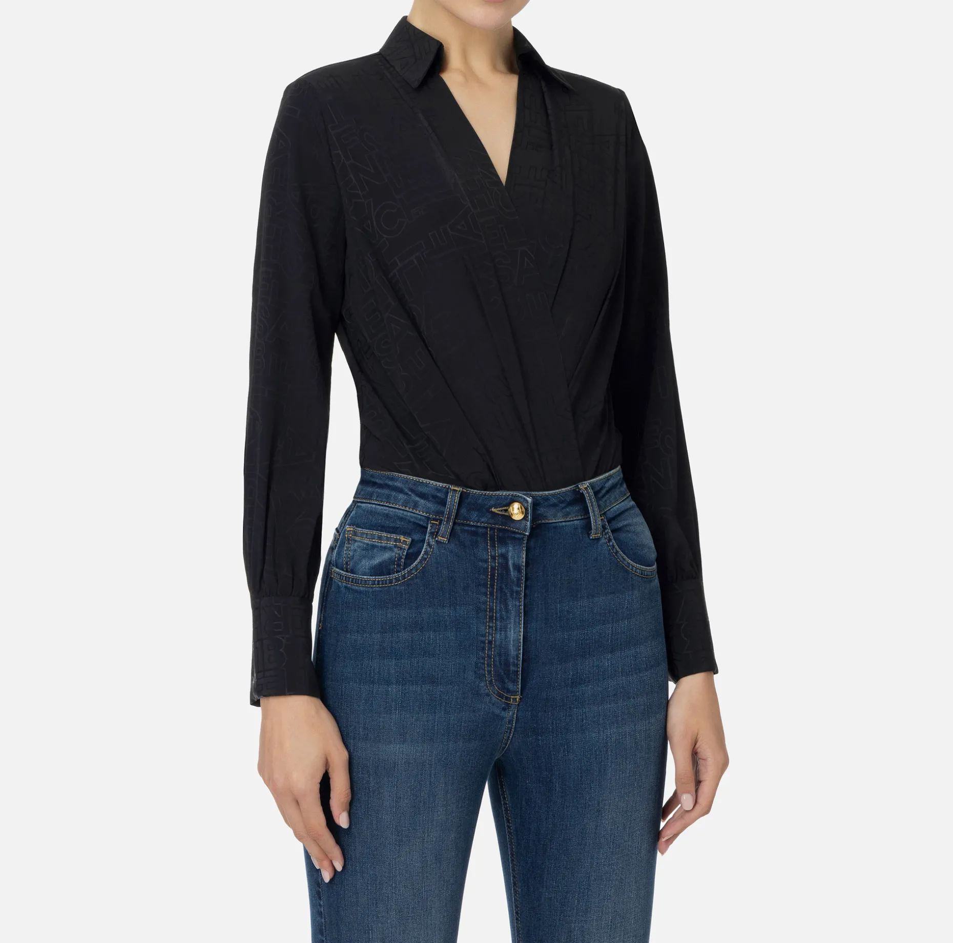 Elisabetta Franchi Shirts And Blouses | Top And T-Shirts | Bodysuit-style blouse in jacquard georgette fabric with lettering