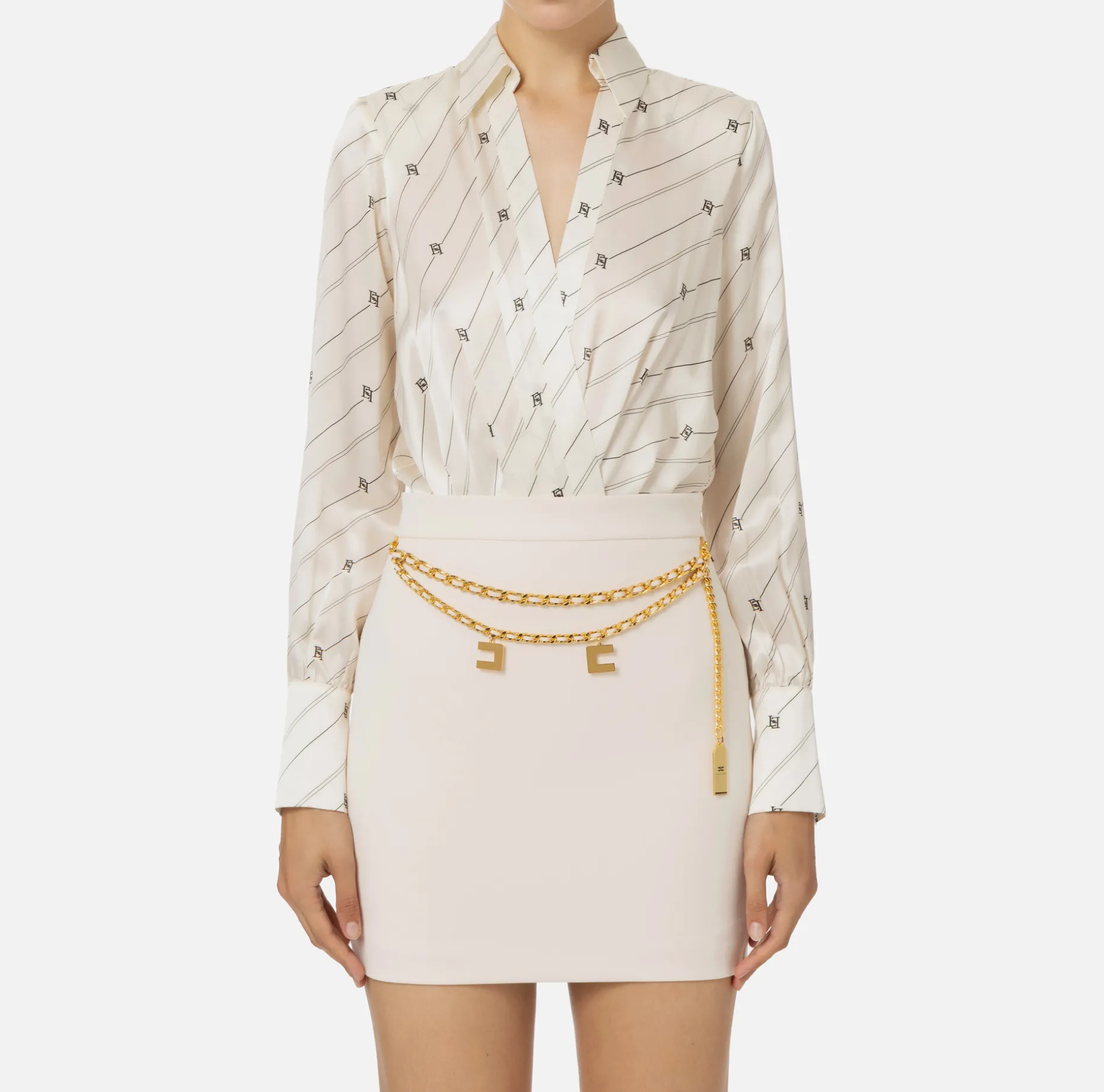 Elisabetta Franchi Shirts And Blouses | Top And T-Shirts | Bodysuit-style printed silk blouse