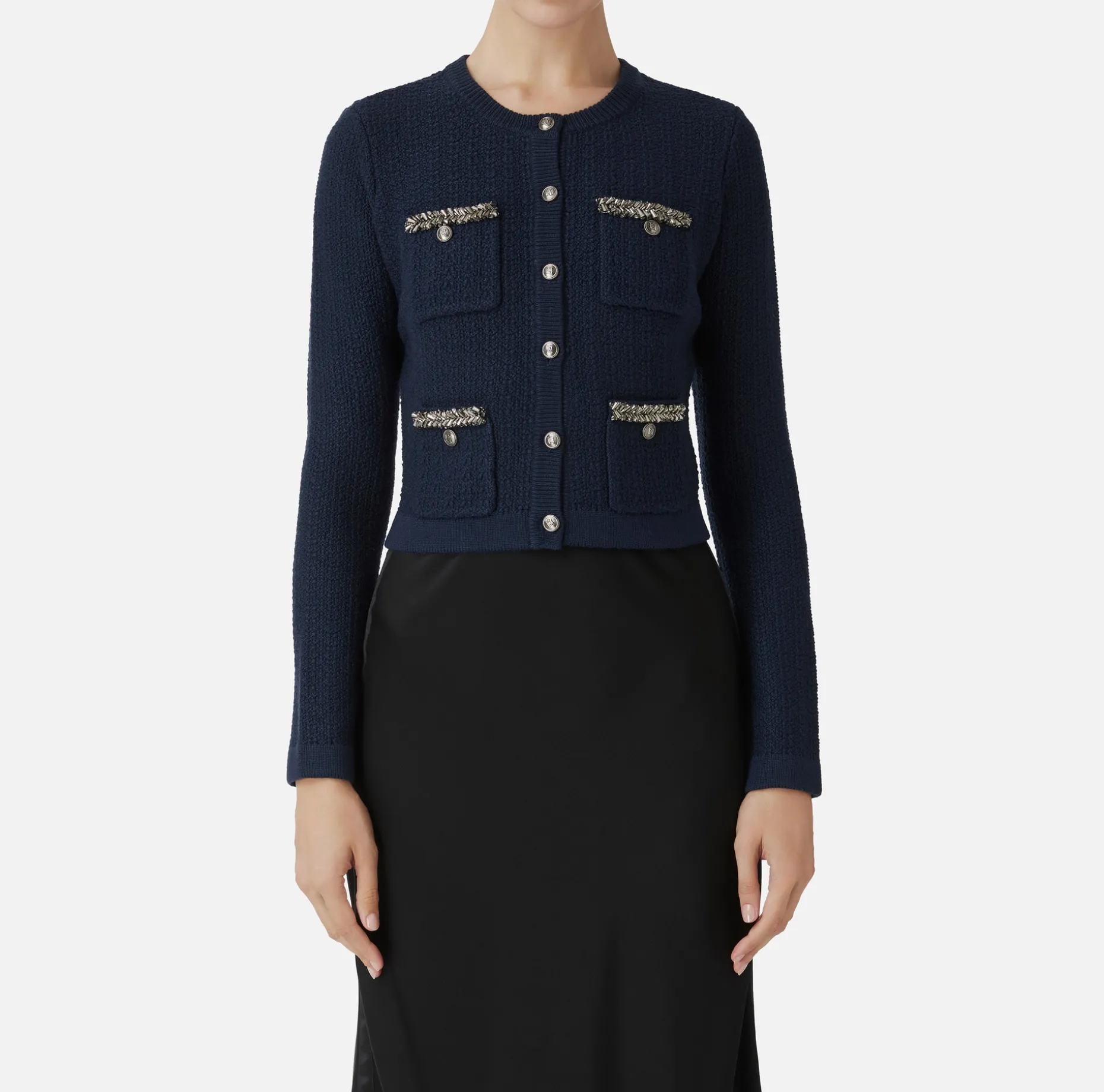 Elisabetta Franchi Knitwear And Sweatshirts | Bouclé wool cardigan with embroidery