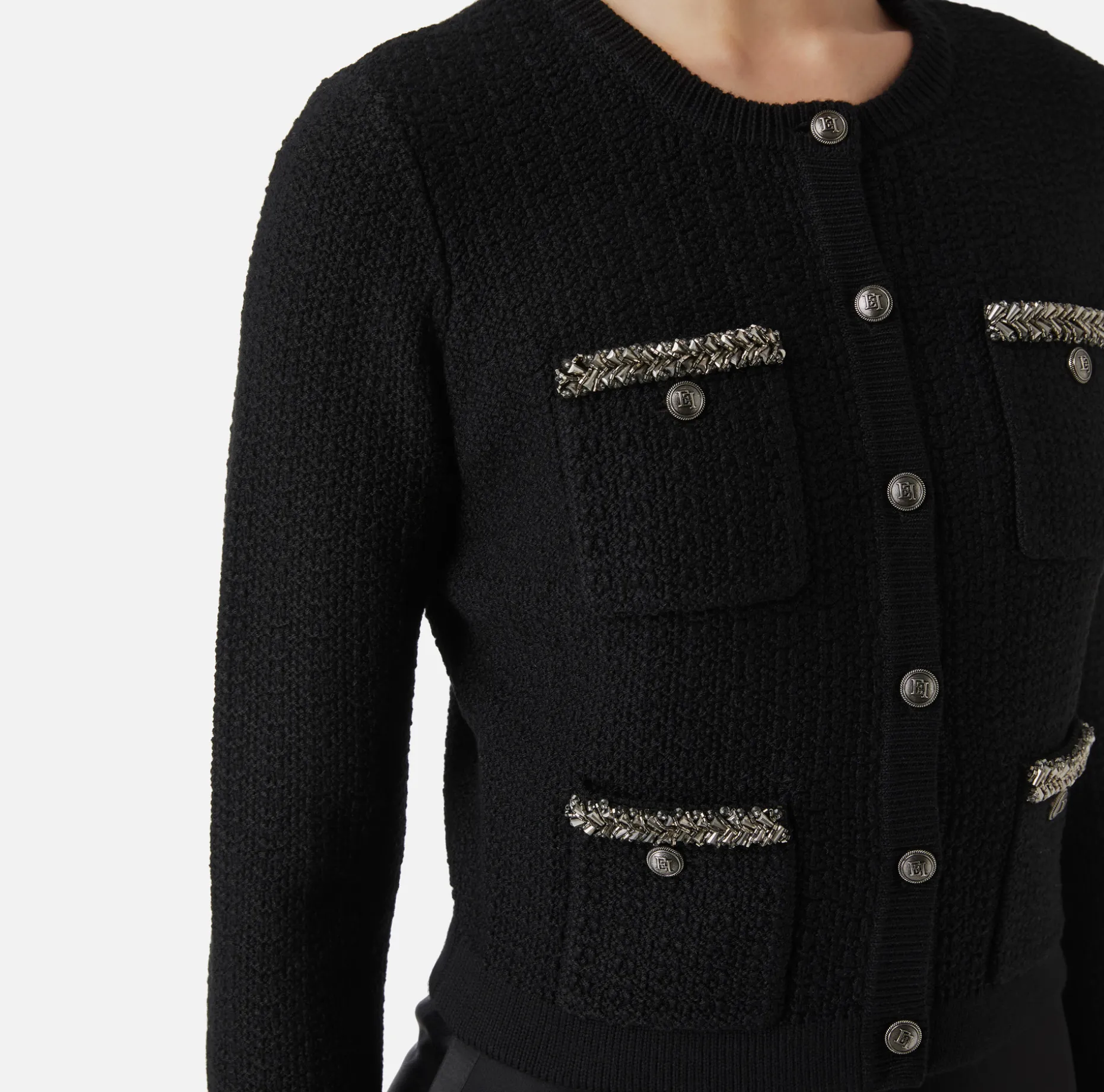 Elisabetta Franchi Knitwear And Sweatshirts | Bouclé wool cardigan with embroidery