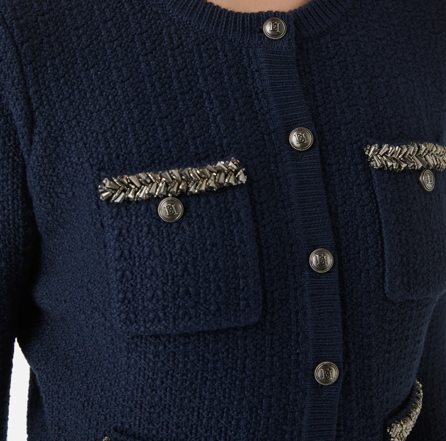 Elisabetta Franchi Knitwear And Sweatshirts | Bouclé wool cardigan with embroidery