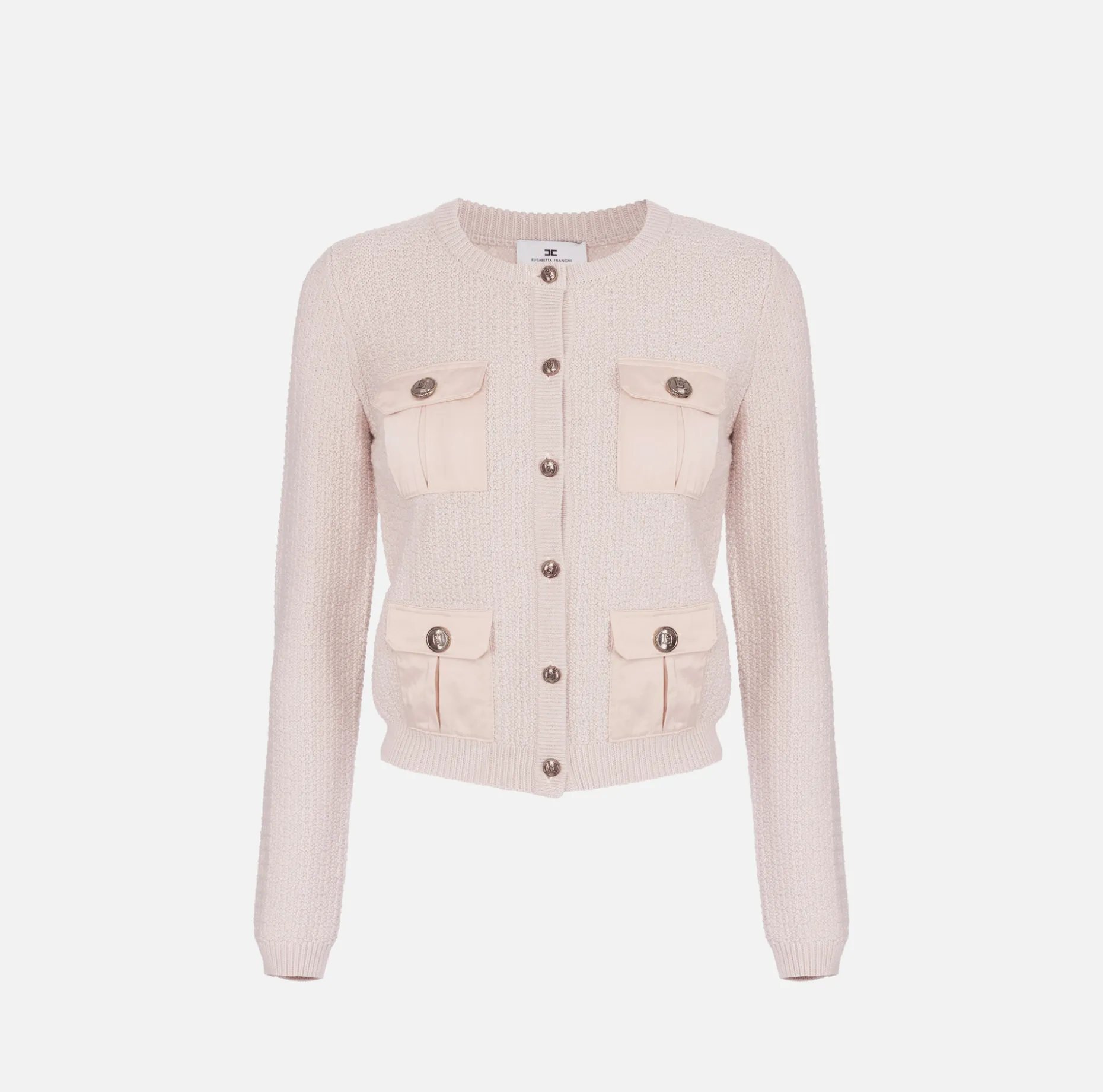 Elisabetta Franchi Knitwear And Sweatshirts | Bouclé wool cardigan with pockets in technical voile fabric