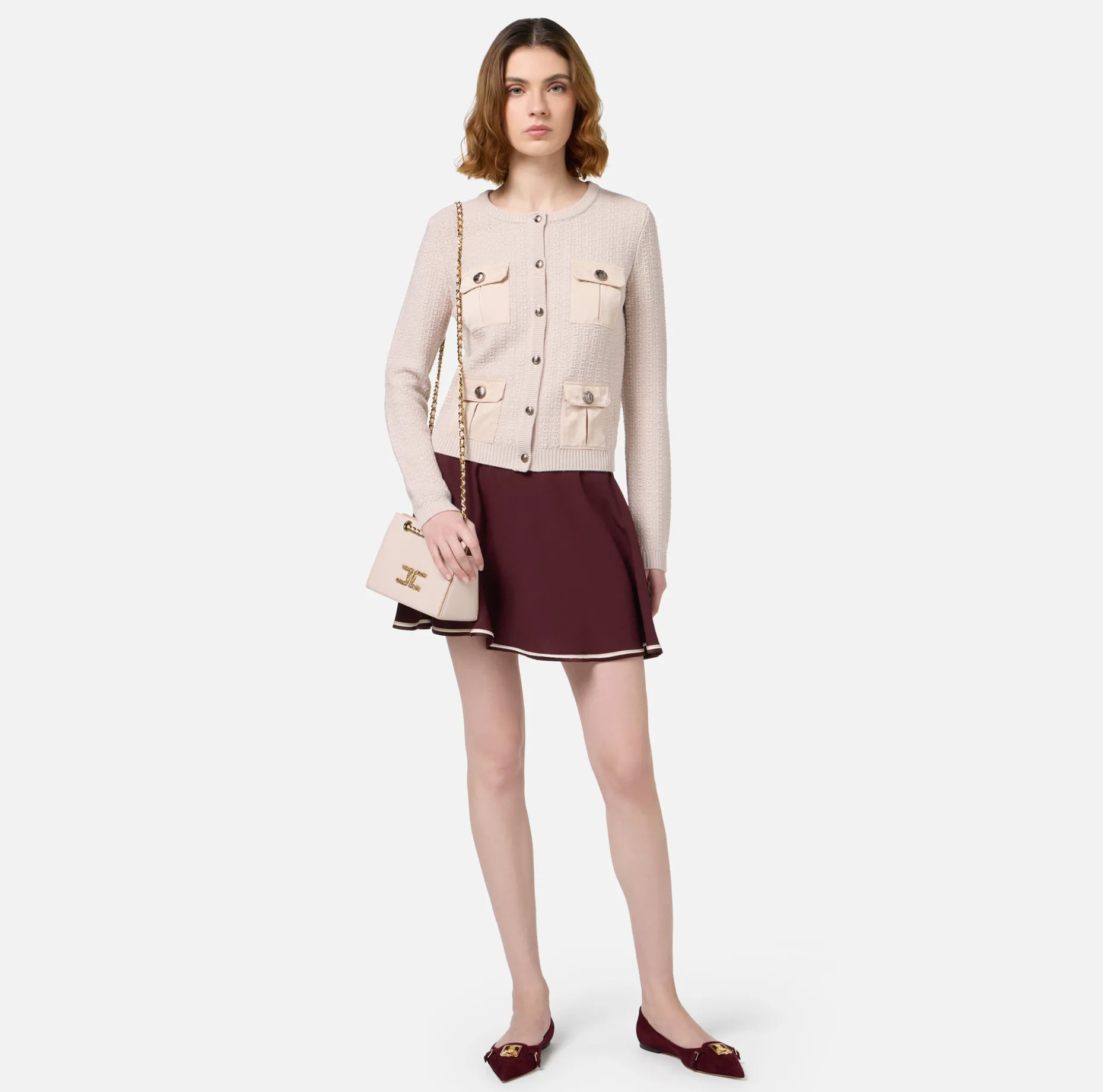 Elisabetta Franchi Knitwear And Sweatshirts | Bouclé wool cardigan with pockets in technical voile fabric