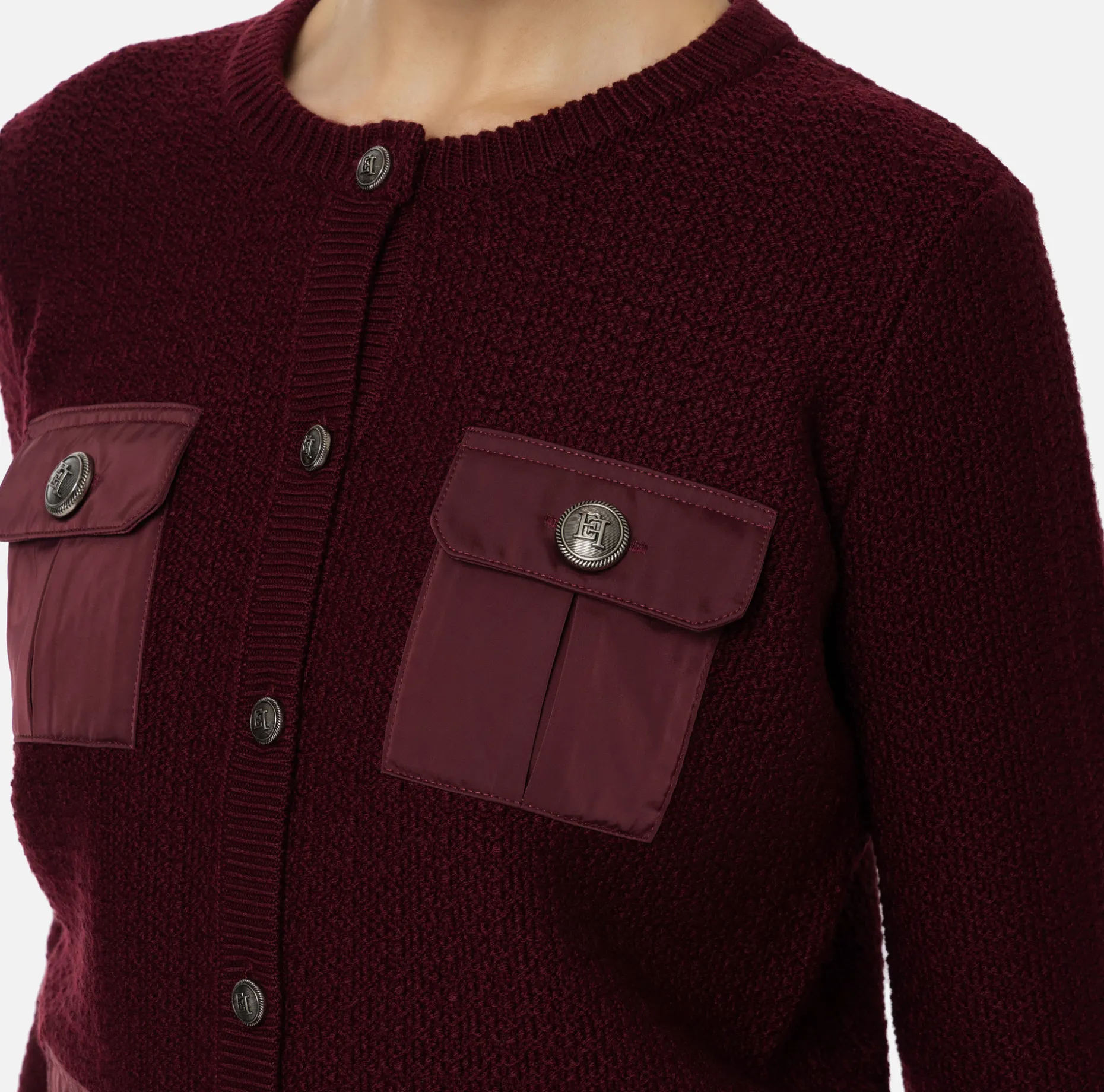 Elisabetta Franchi Knitwear And Sweatshirts | Bouclé wool cardigan with pockets in technical voile fabric