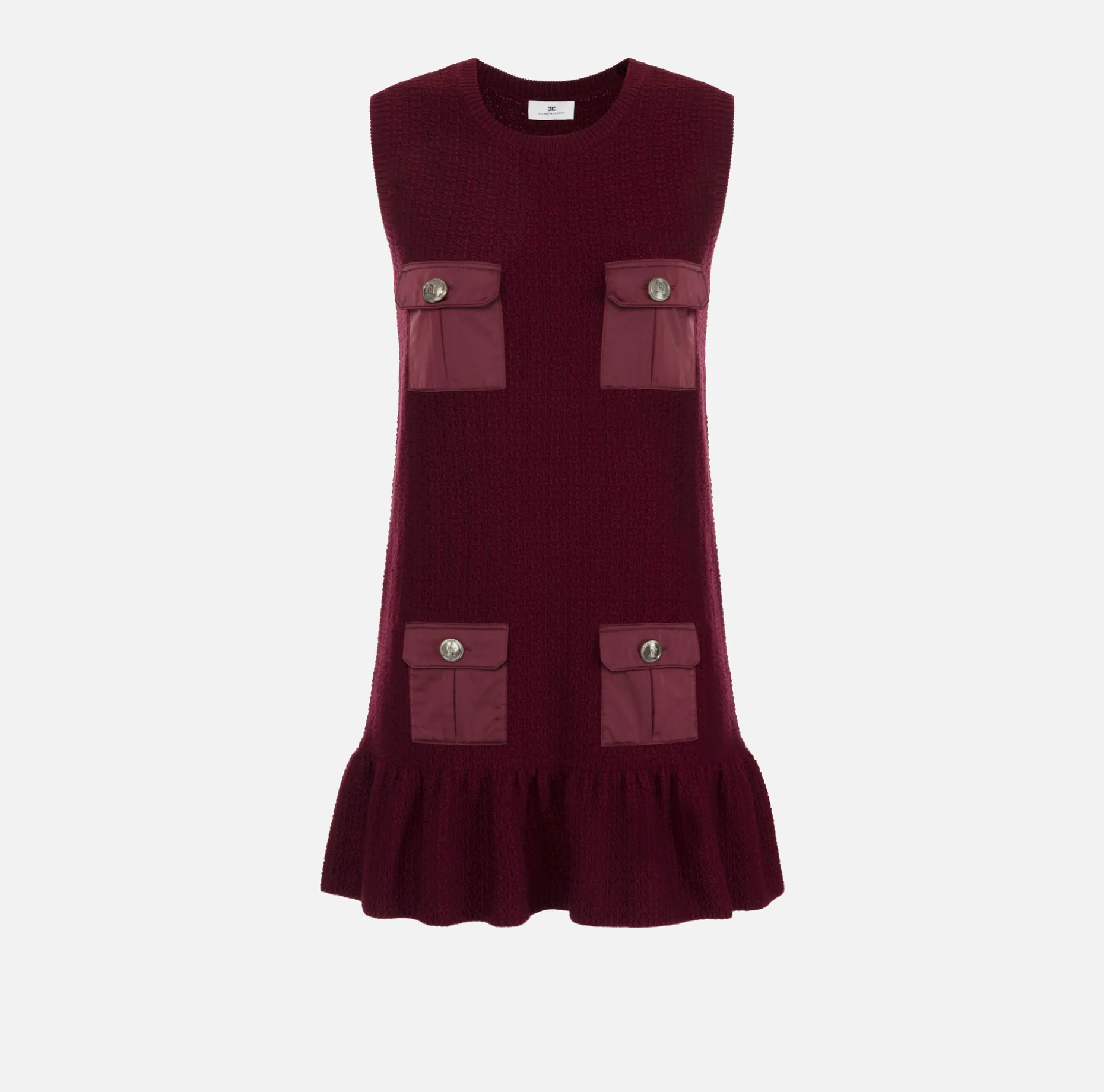 Elisabetta Franchi Mini Dresses | Knitted Dresses | Bouclé wool mini-dress with pockets in technical voile fabric