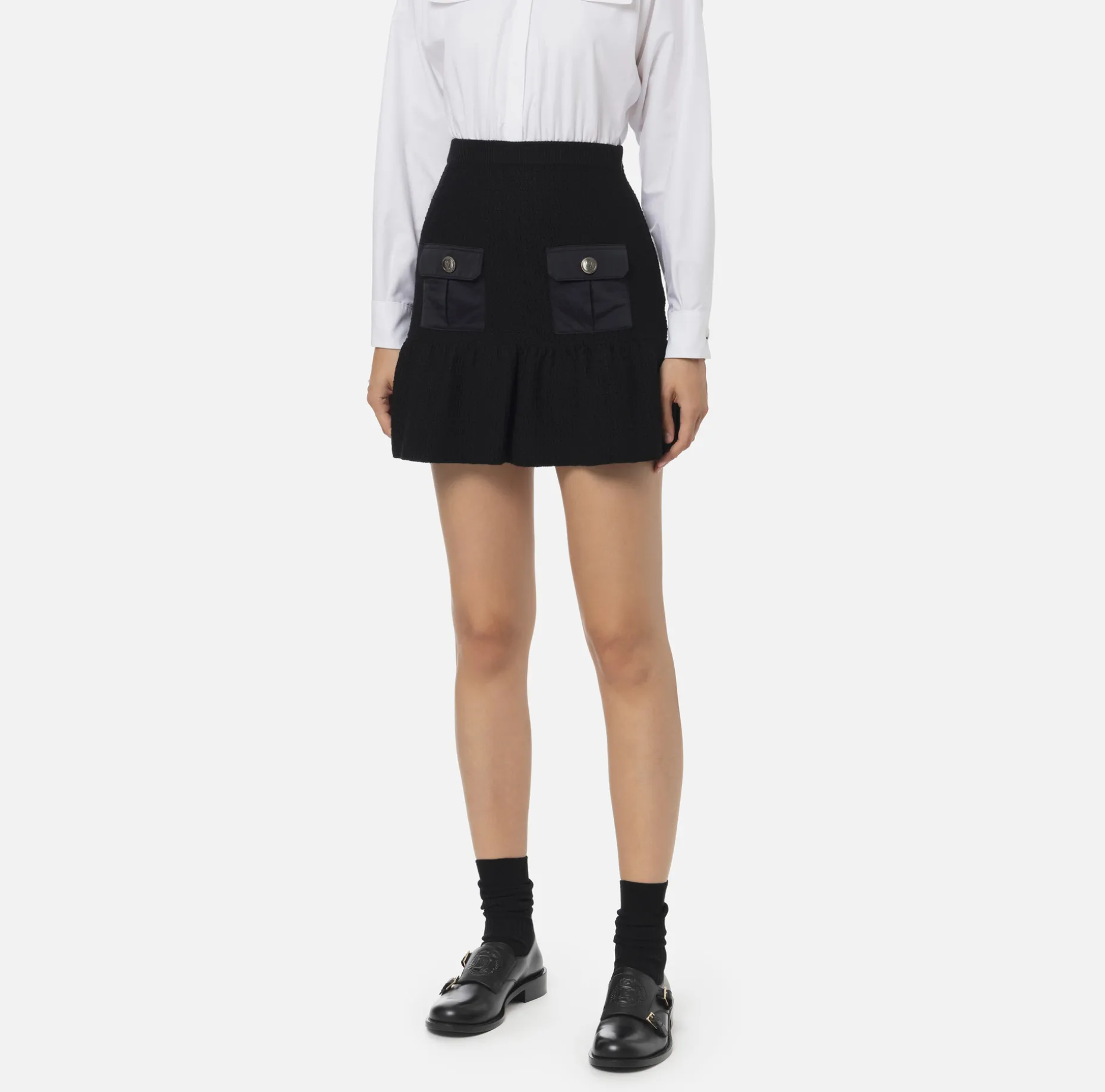 Elisabetta Franchi Skirts | Bouclé wool miniskirt with pockets in technical voile fabric