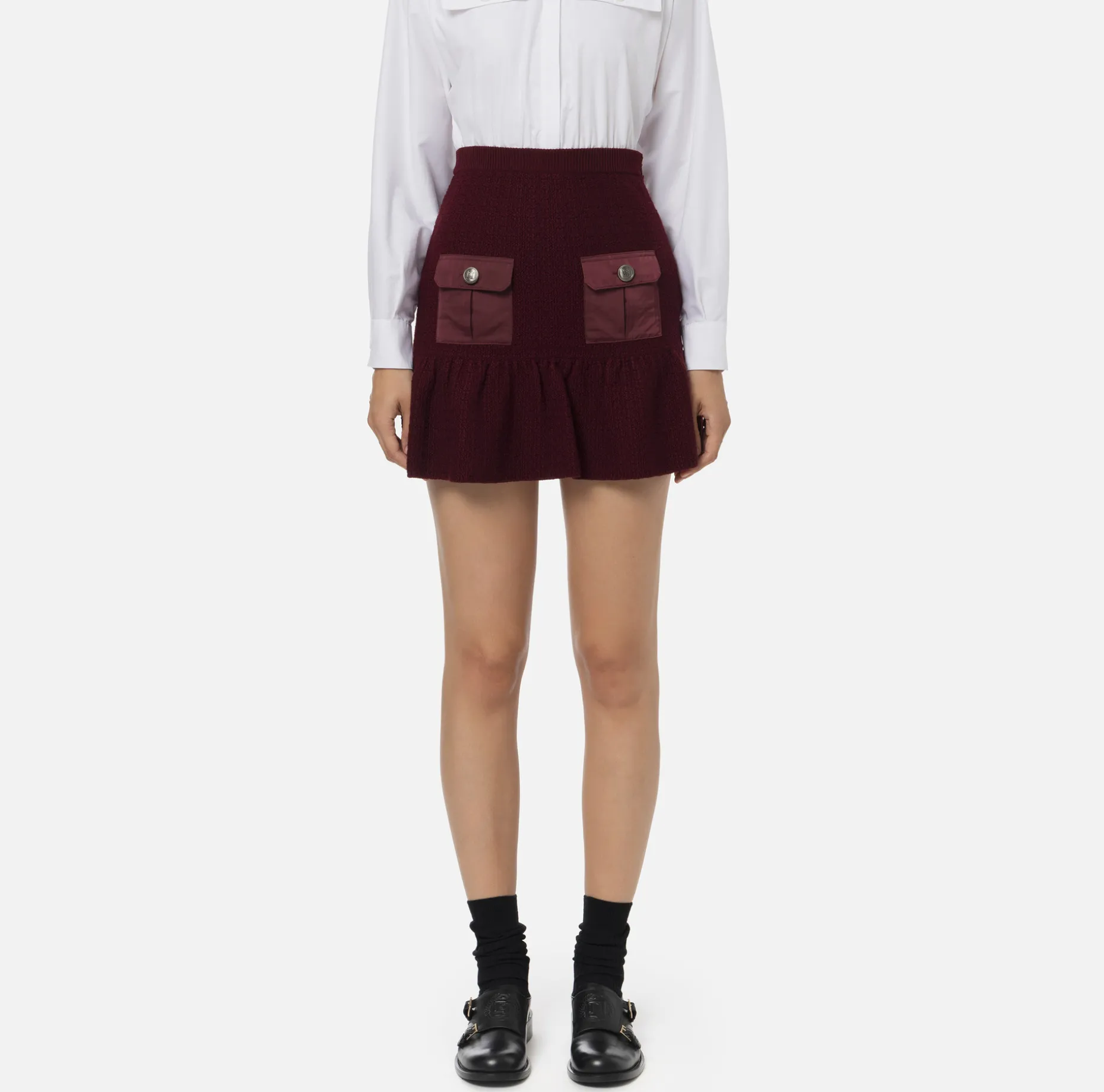 Elisabetta Franchi Skirts | Bouclé wool miniskirt with pockets in technical voile fabric