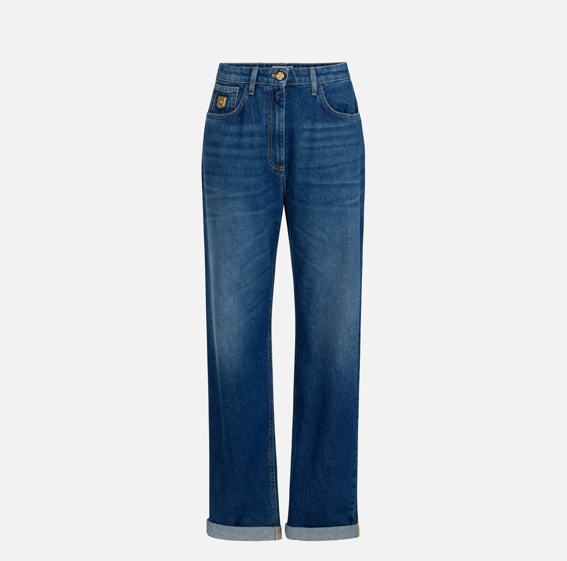 Elisabetta Franchi Jeans | Boyfriend cotton jeans with golden plaque