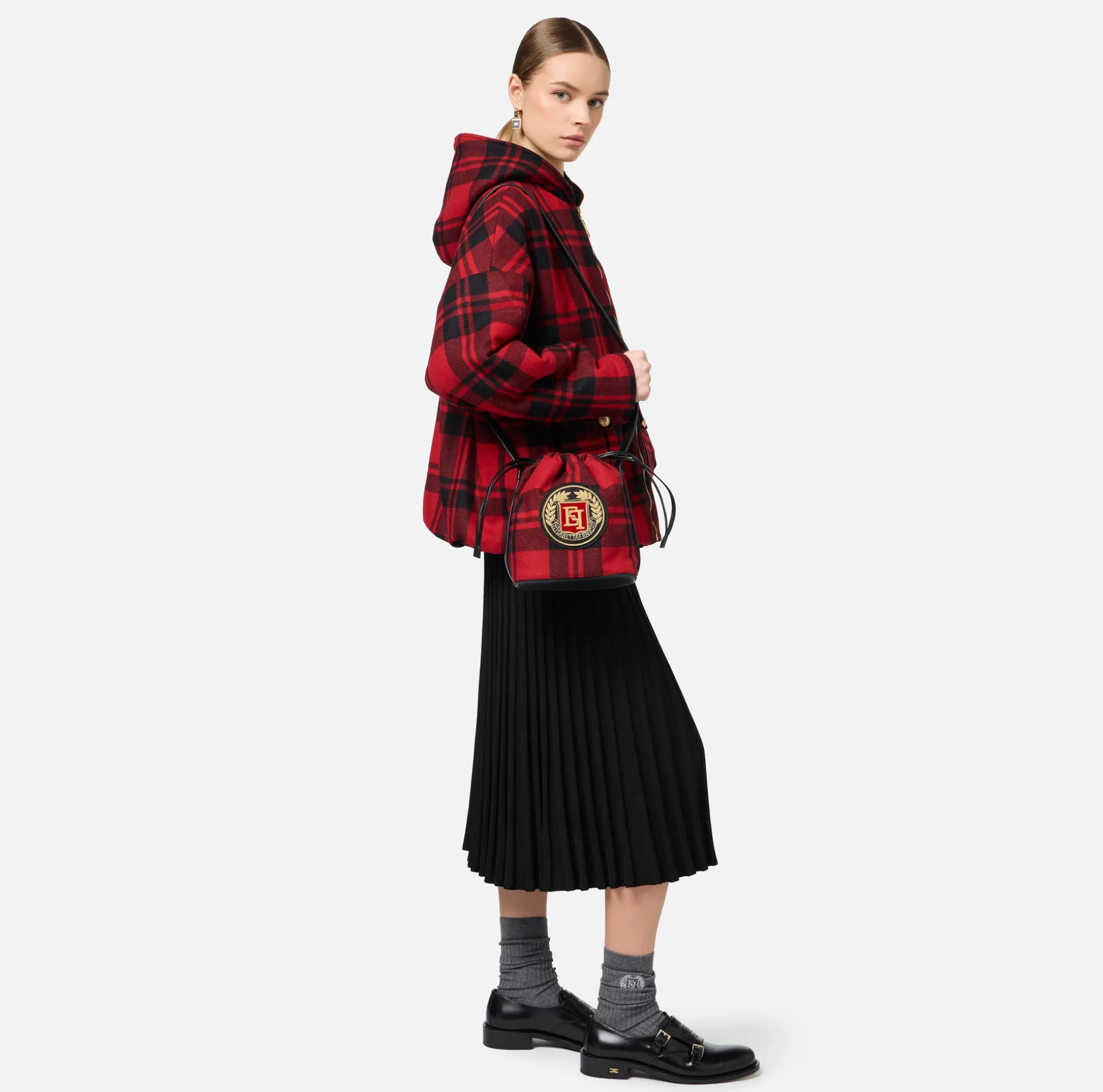 Elisabetta Franchi Strap Bags | Bucket bag in tartan wool