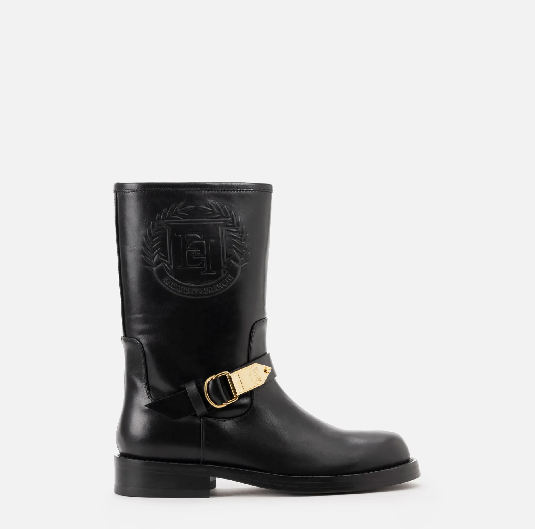 Elisabetta Franchi Boots | Calfskin leather biker-style boot with logo