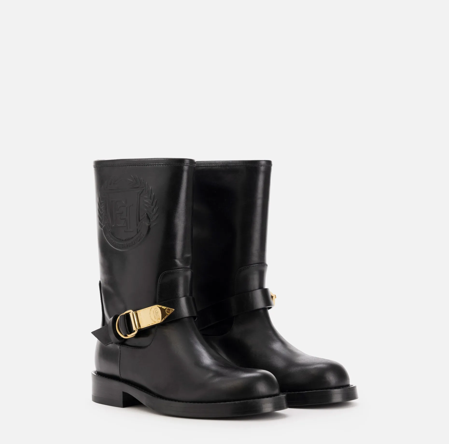 Elisabetta Franchi Boots | Calfskin leather biker-style boot with logo