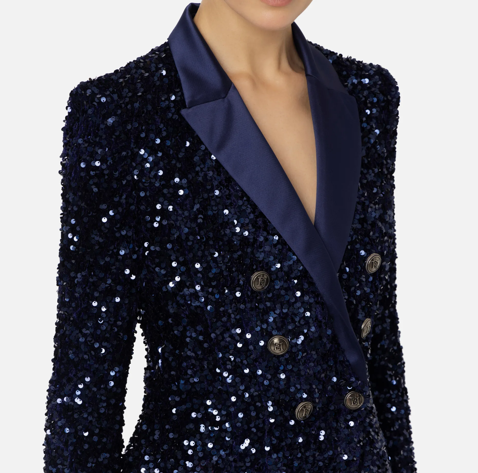 Elisabetta Franchi Tailleur | Jackets And Trench Coats | Chenille double-breasted jacket embroidered with sequins