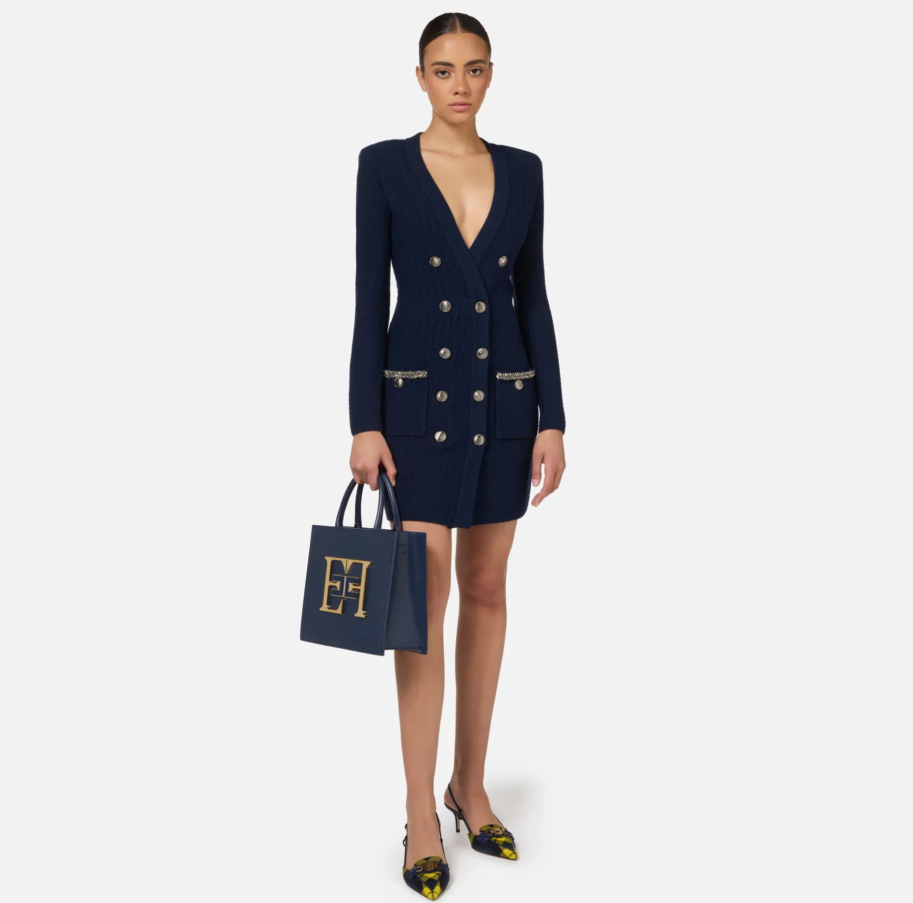 Elisabetta Franchi Dresses | Mini Dresses | Coat dress in bouclé wool with embroidery