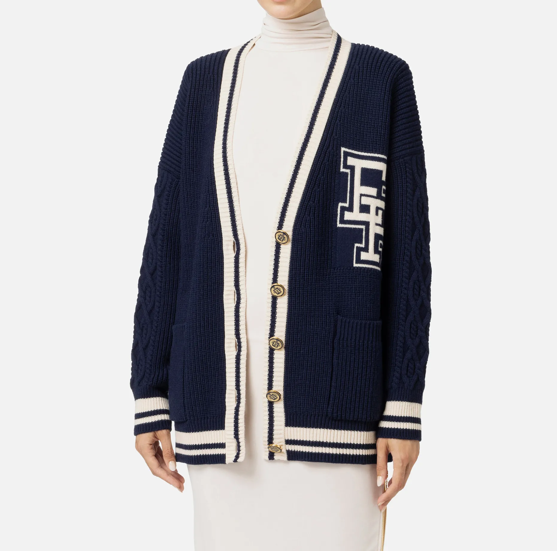 Elisabetta Franchi Knitwear And Sweatshirts | College-style wool cardigan