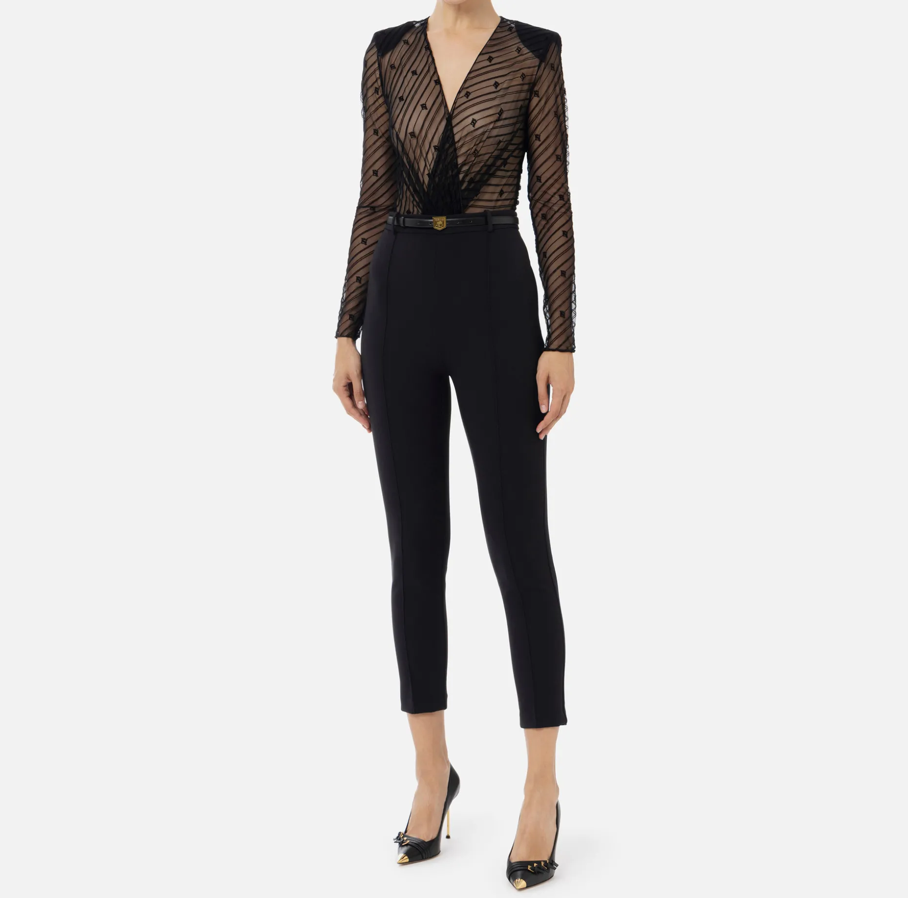 Elisabetta Franchi Jumpsuits | Combined jumpsuit in flocked tulle with diagonal pattern