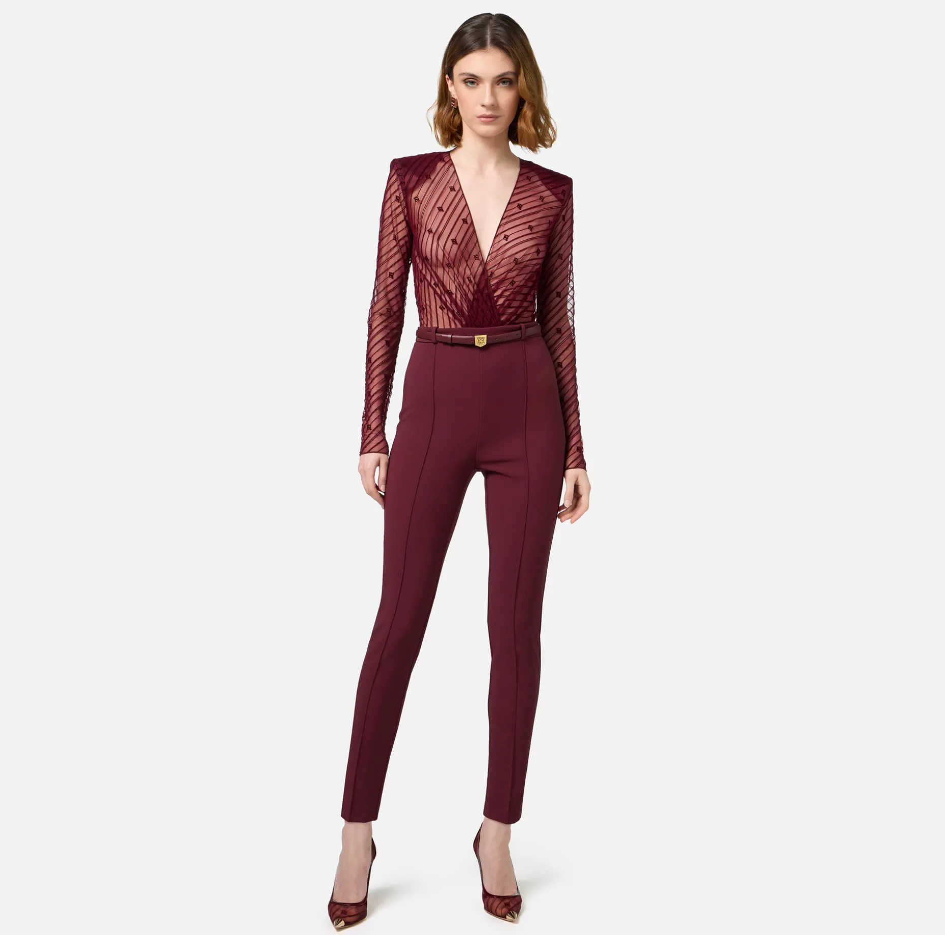 Elisabetta Franchi Jumpsuits | Combined jumpsuit in flocked tulle with diagonal pattern