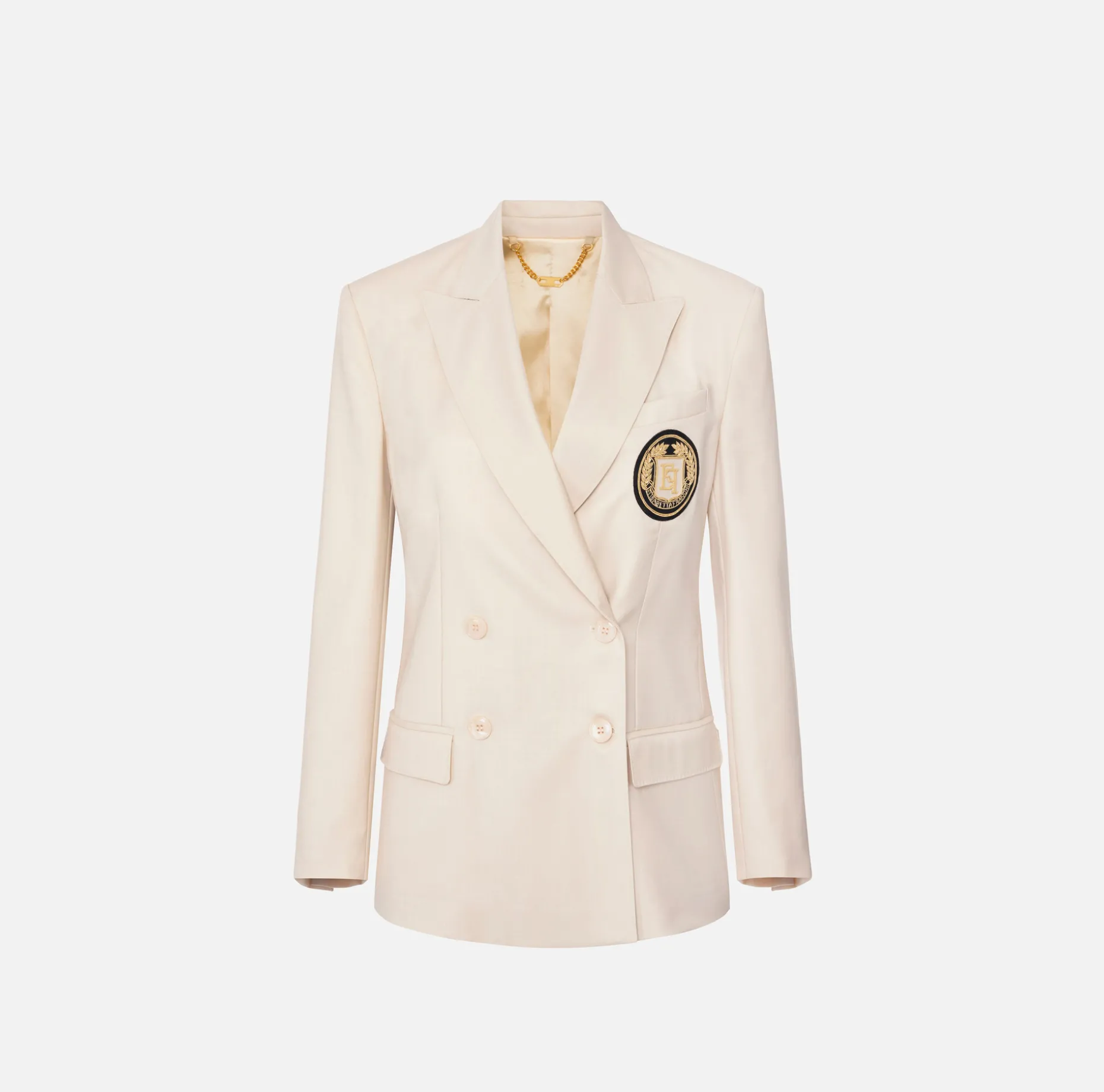 Elisabetta Franchi Jackets And Trench Coats | Cool wool double-breasted jacket with patch