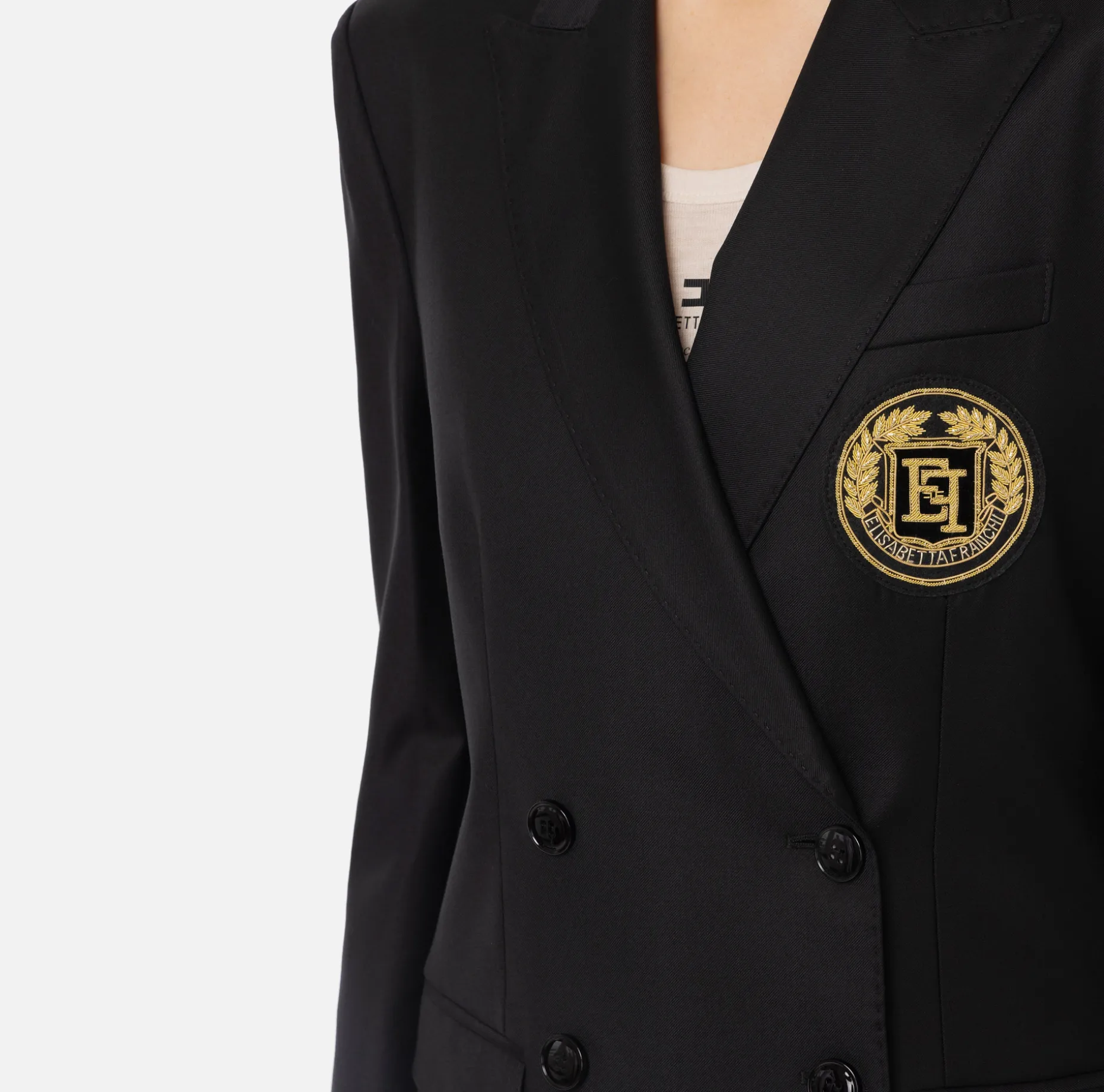 Elisabetta Franchi Jackets And Trench Coats | Cool wool double-breasted jacket with patch