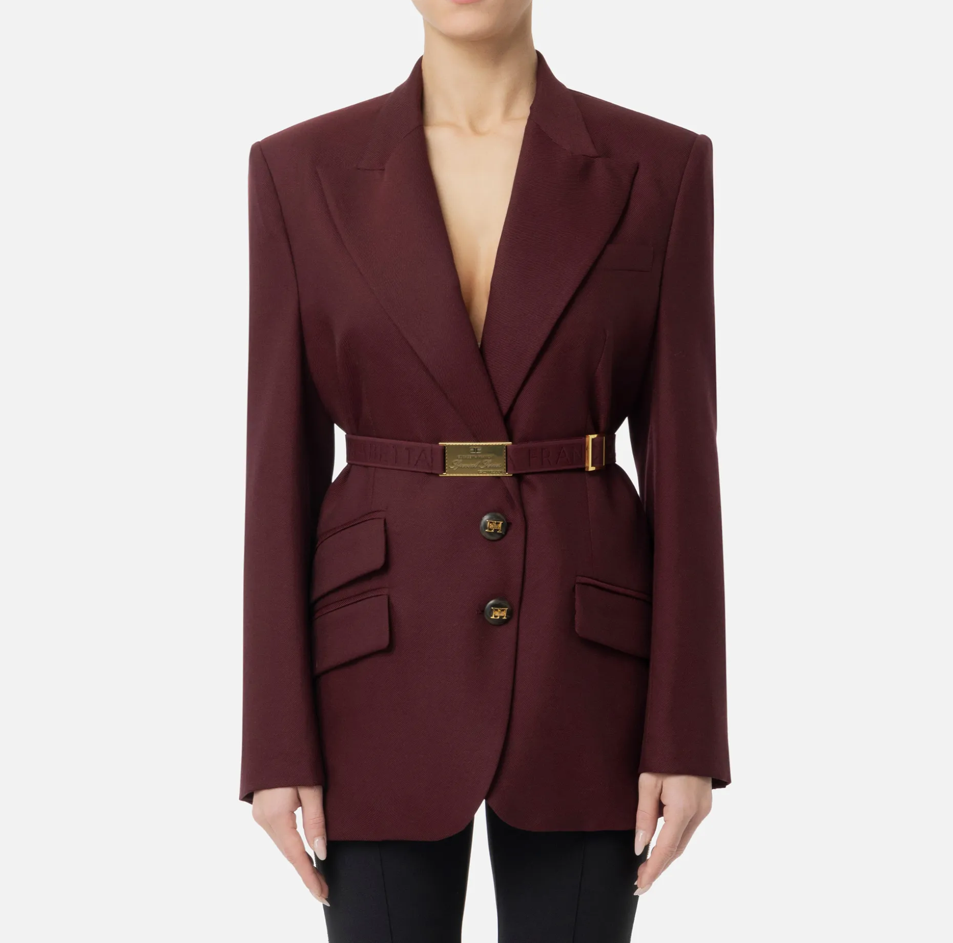 Elisabetta Franchi Jackets And Trench Coats | Tailleur | Cool wool jacket with belt