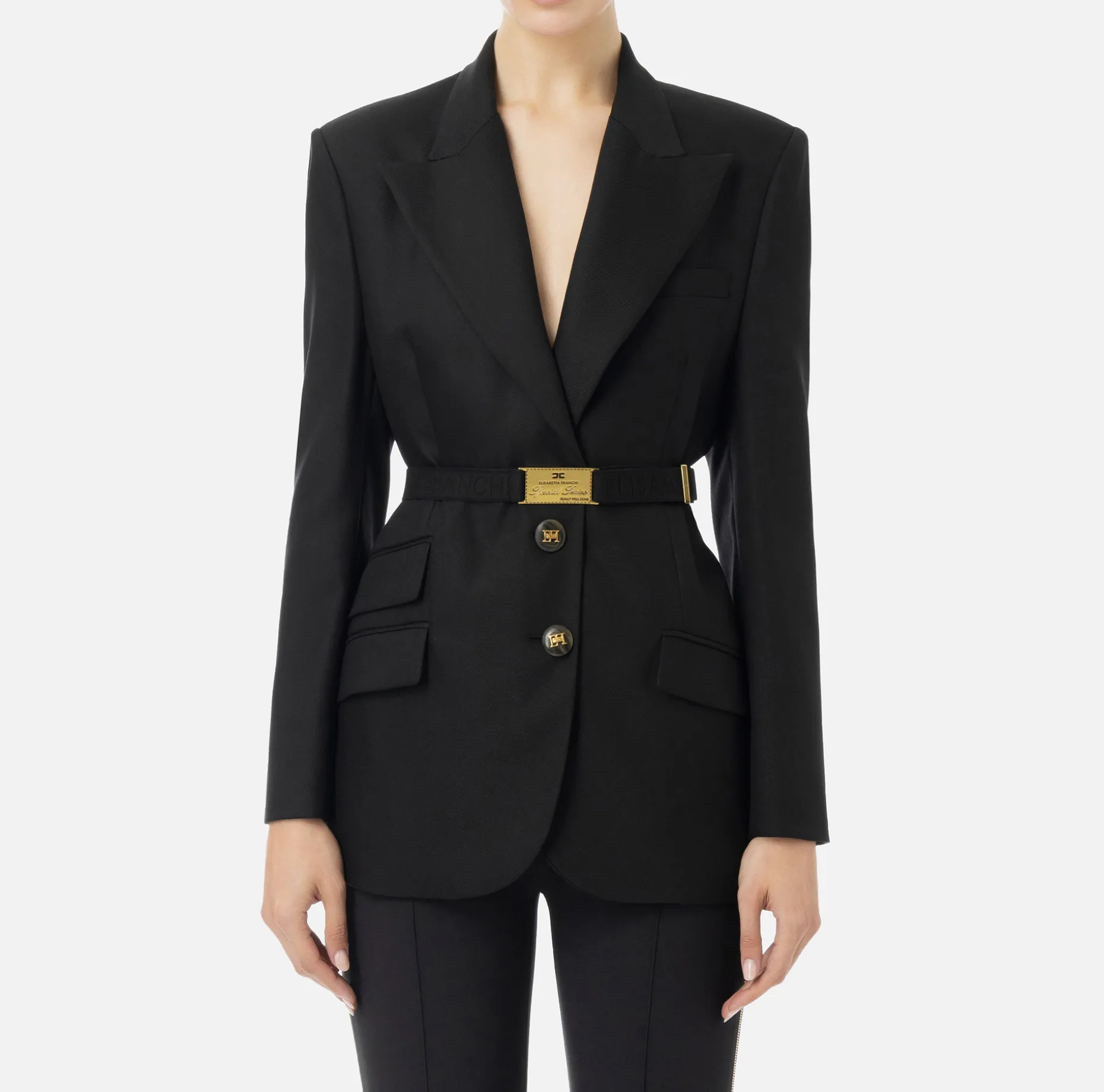 Elisabetta Franchi Jackets And Trench Coats | Tailleur | Cool wool jacket with belt