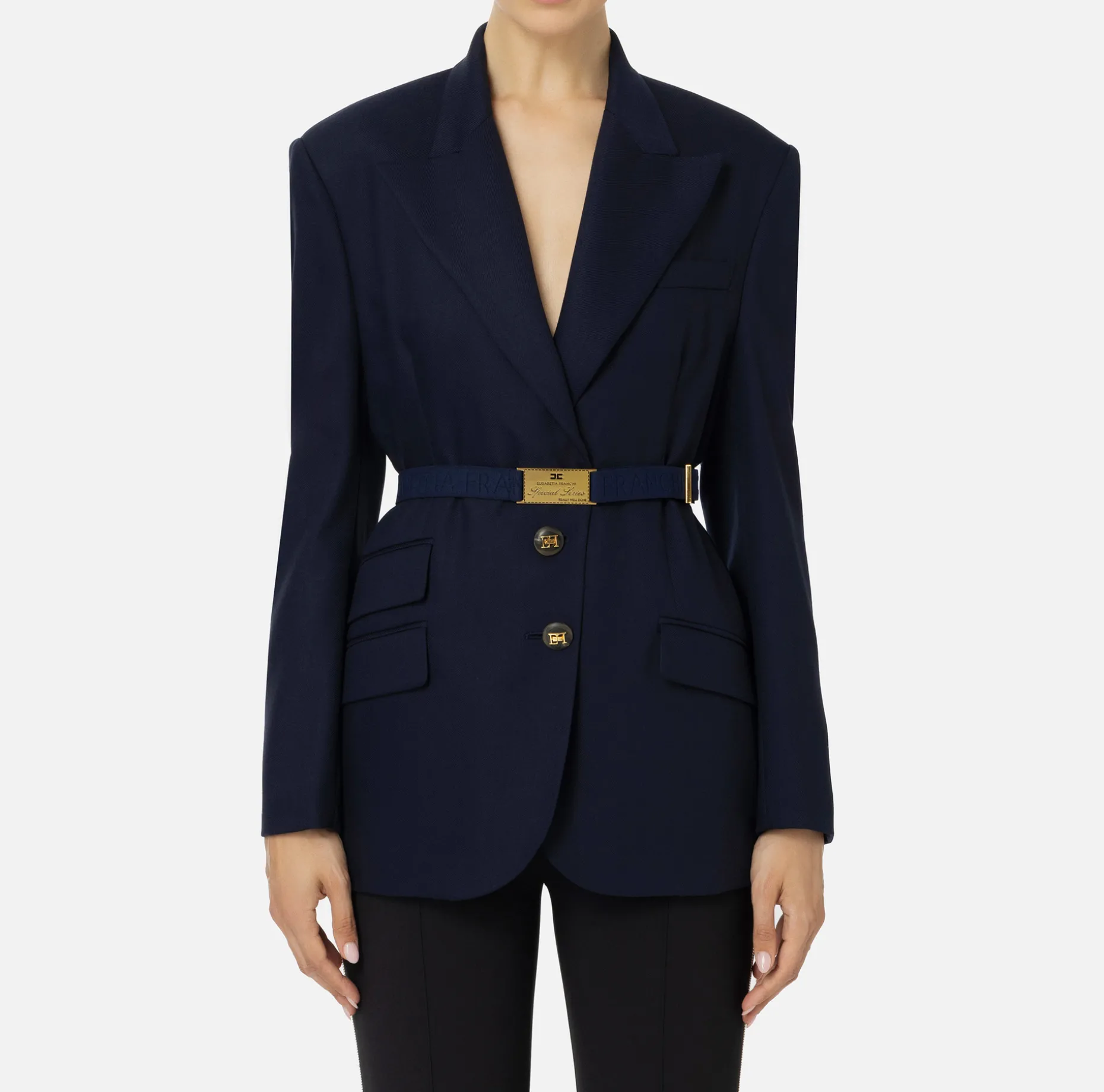 Elisabetta Franchi Jackets And Trench Coats | Tailleur | Cool wool jacket with belt