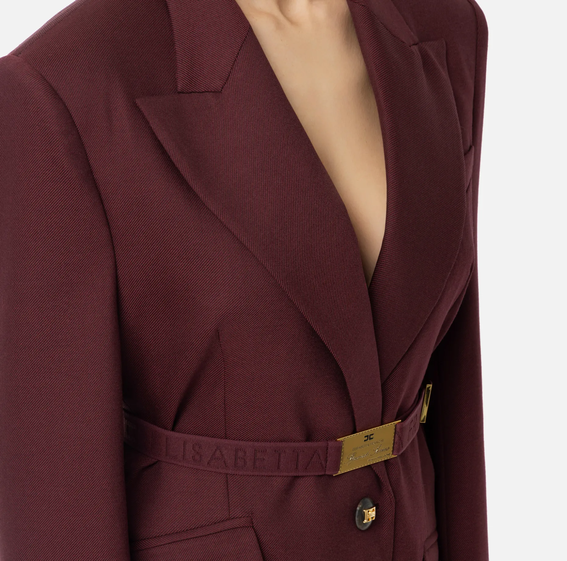 Elisabetta Franchi Jackets And Trench Coats | Tailleur | Cool wool jacket with belt